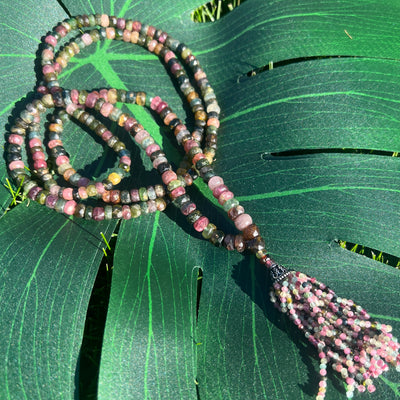 Graduated Rare Watermelon Tourmaline Tassel Mala Necklace