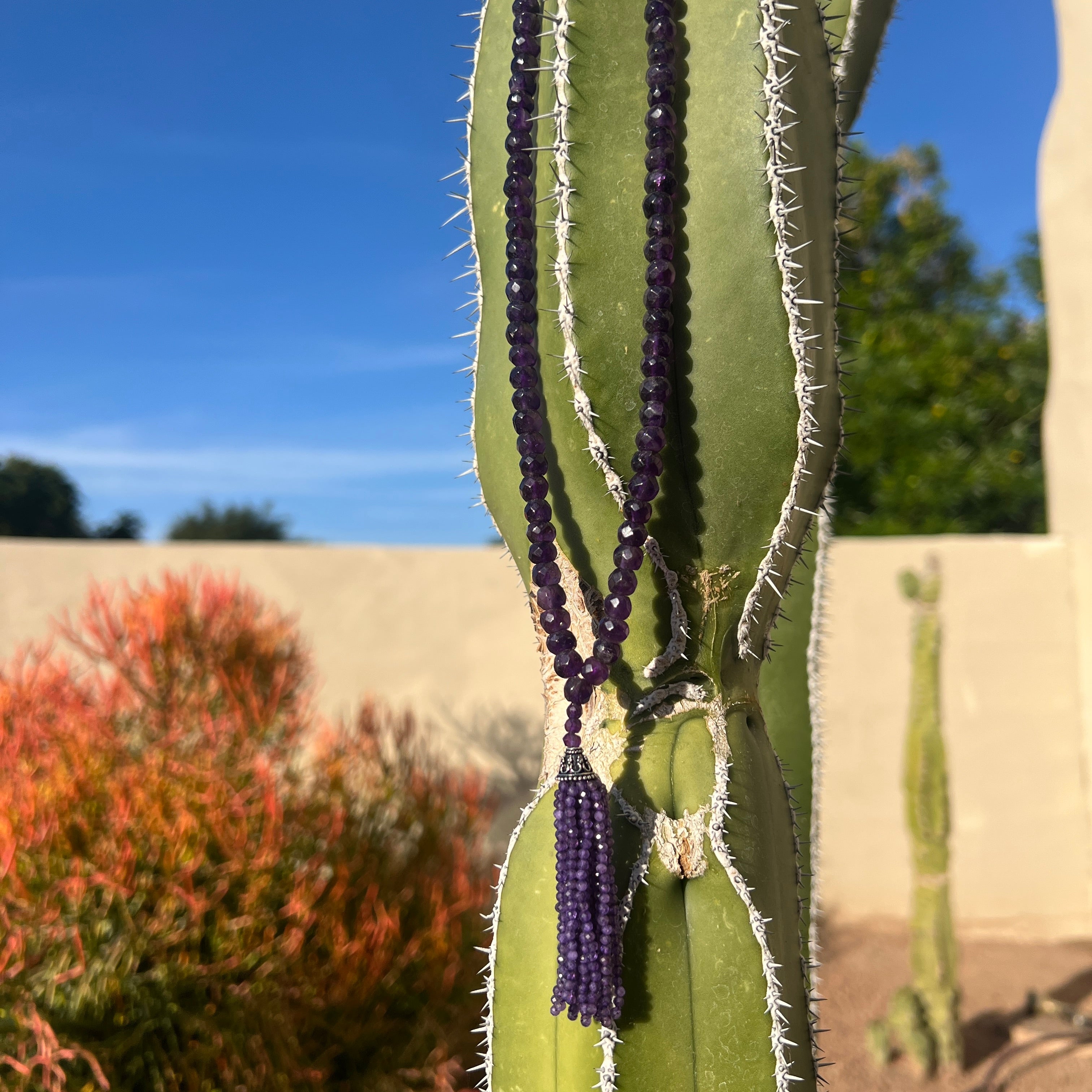 Faceted Amethyst Tassel Mala Necklace