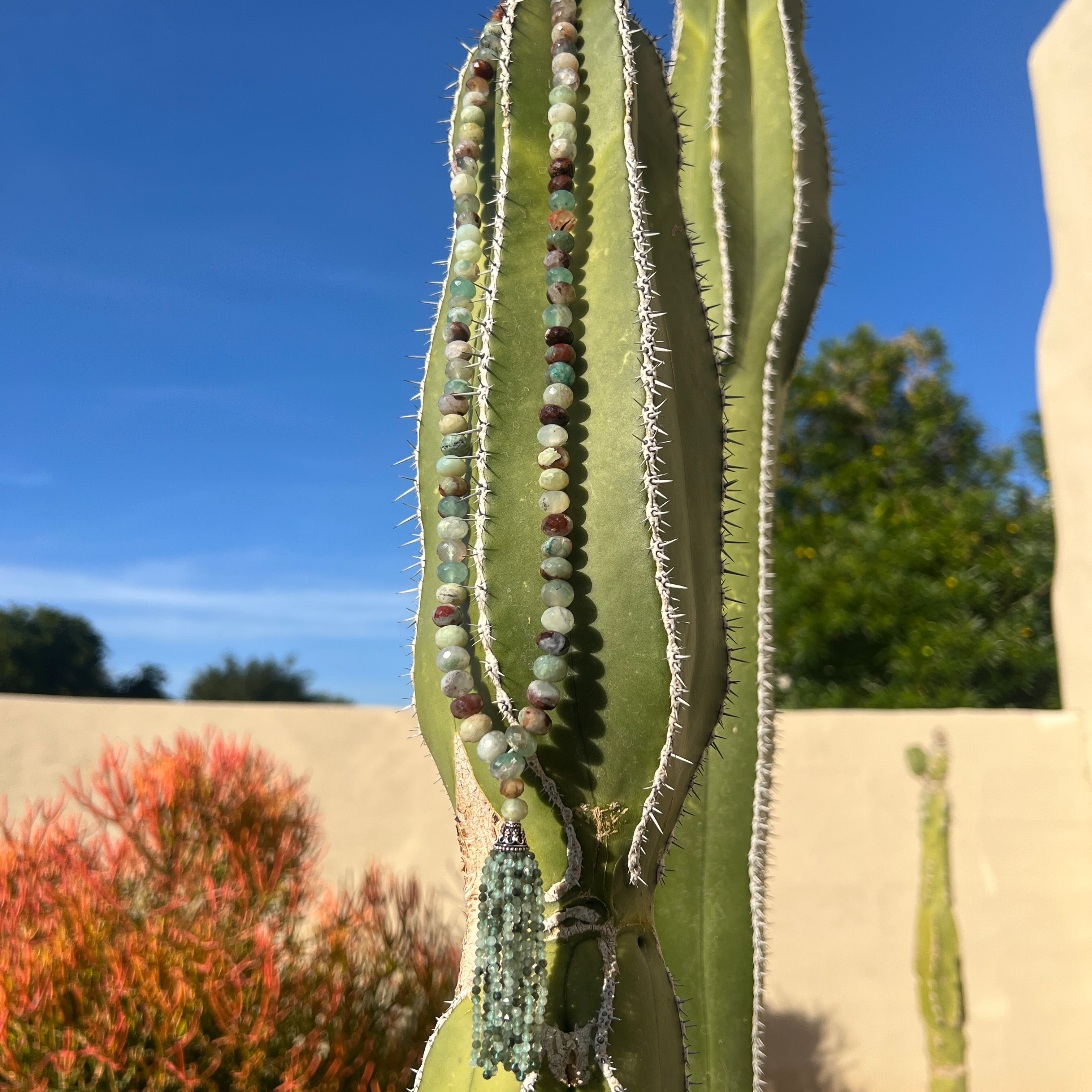 Rare Faceted Aquaprase Tassel Mala Necklace