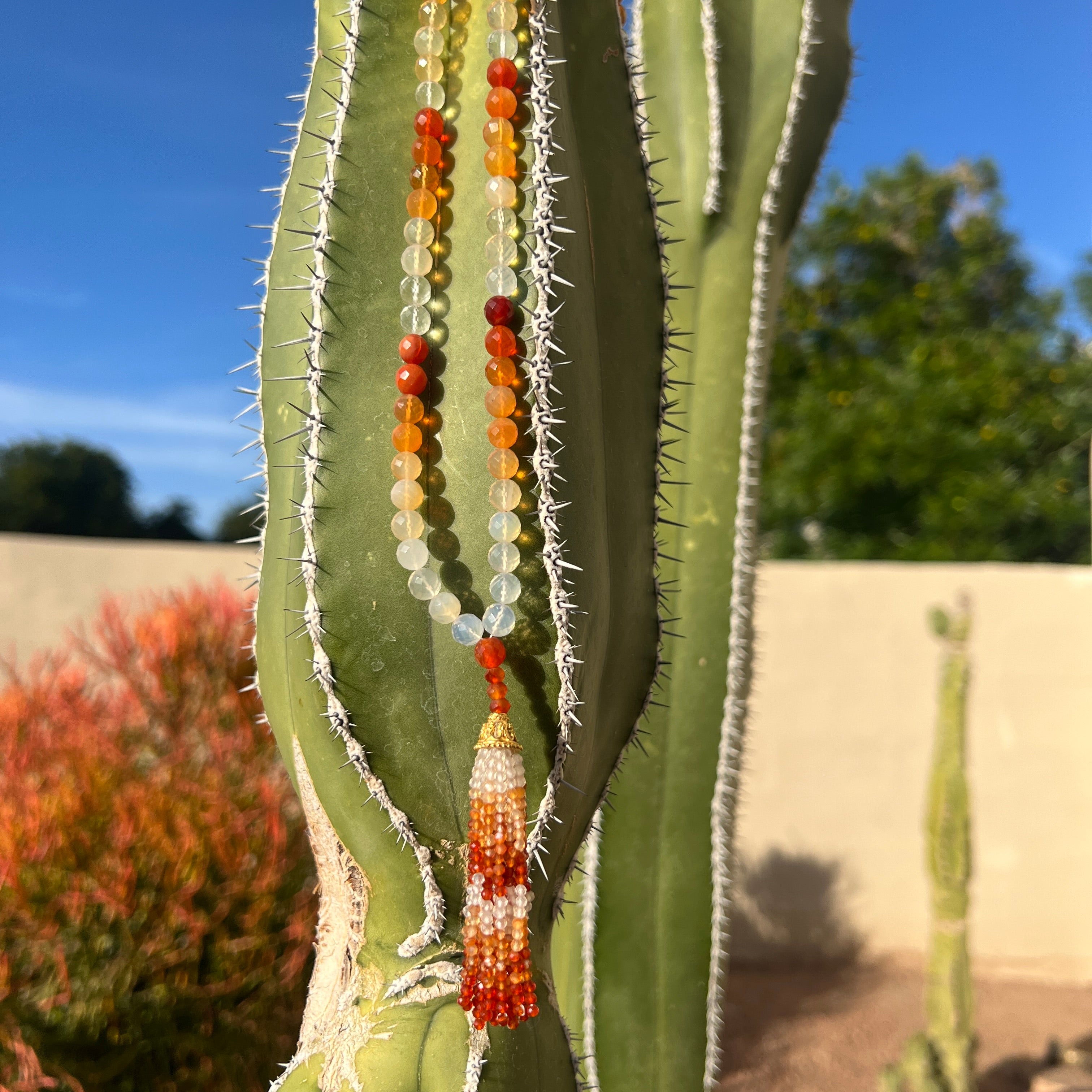 Rare Faceted Fire Opal Tassel Mala Necklace
