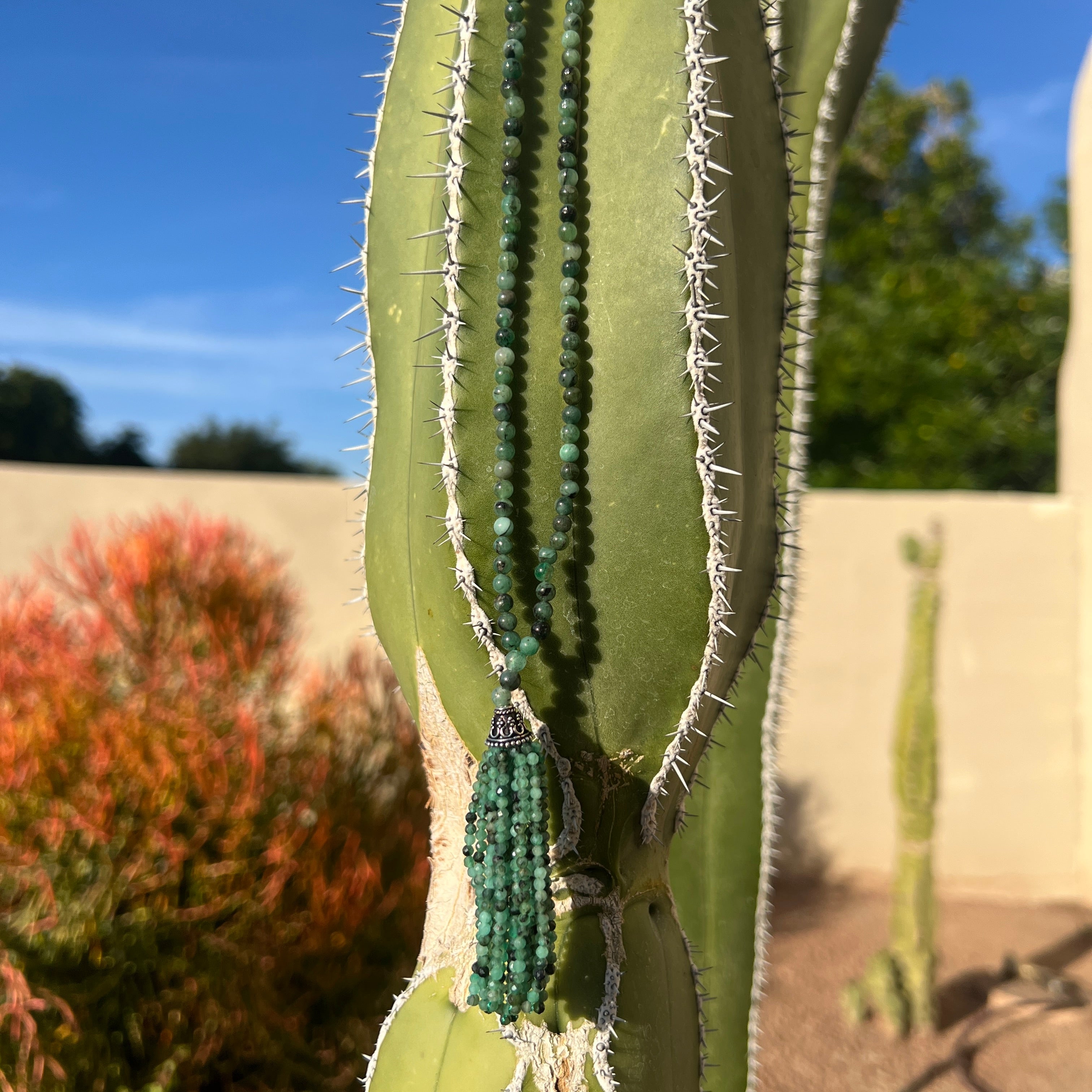 Unique Emerald Tassel Mala Necklace