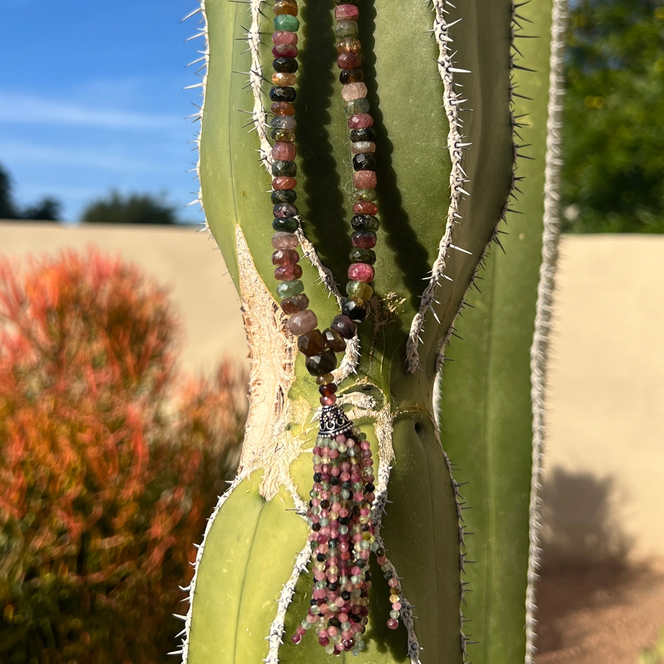 Graduated Rare Watermelon Tourmaline Tassel Mala Necklace