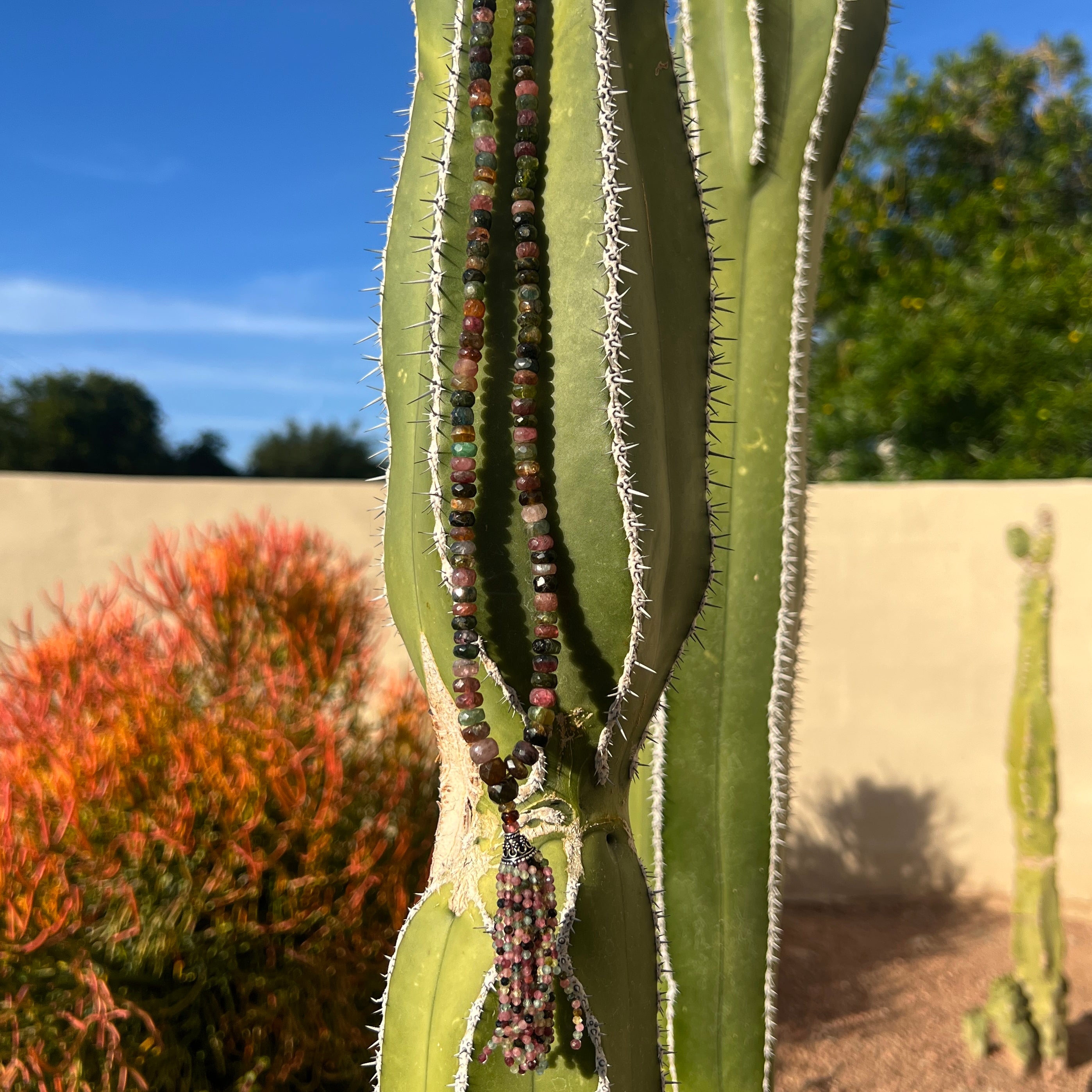 Graduated Rare Watermelon Tourmaline Tassel Mala Necklace