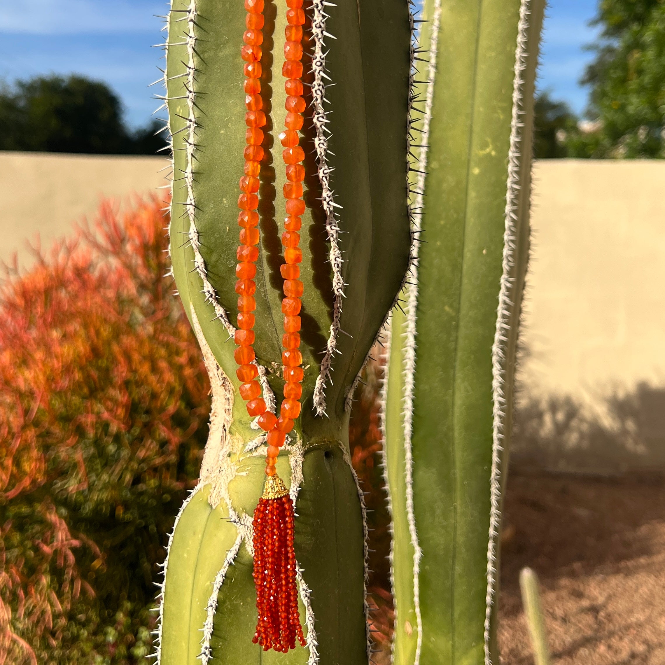 Faceted Carnelian Tassel Mala Necklace