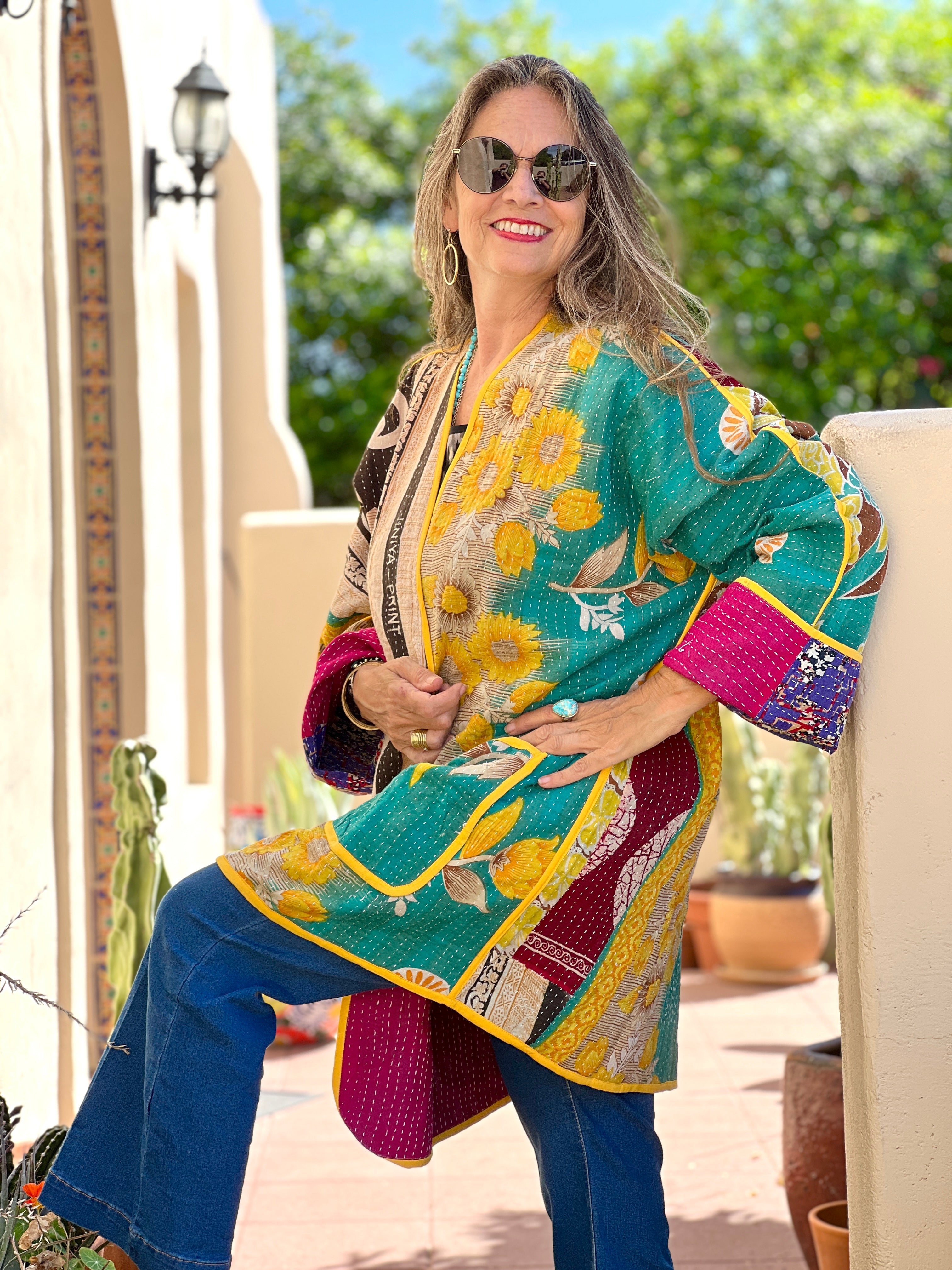Turchia Turquoise Kantha Coat One of a Kind