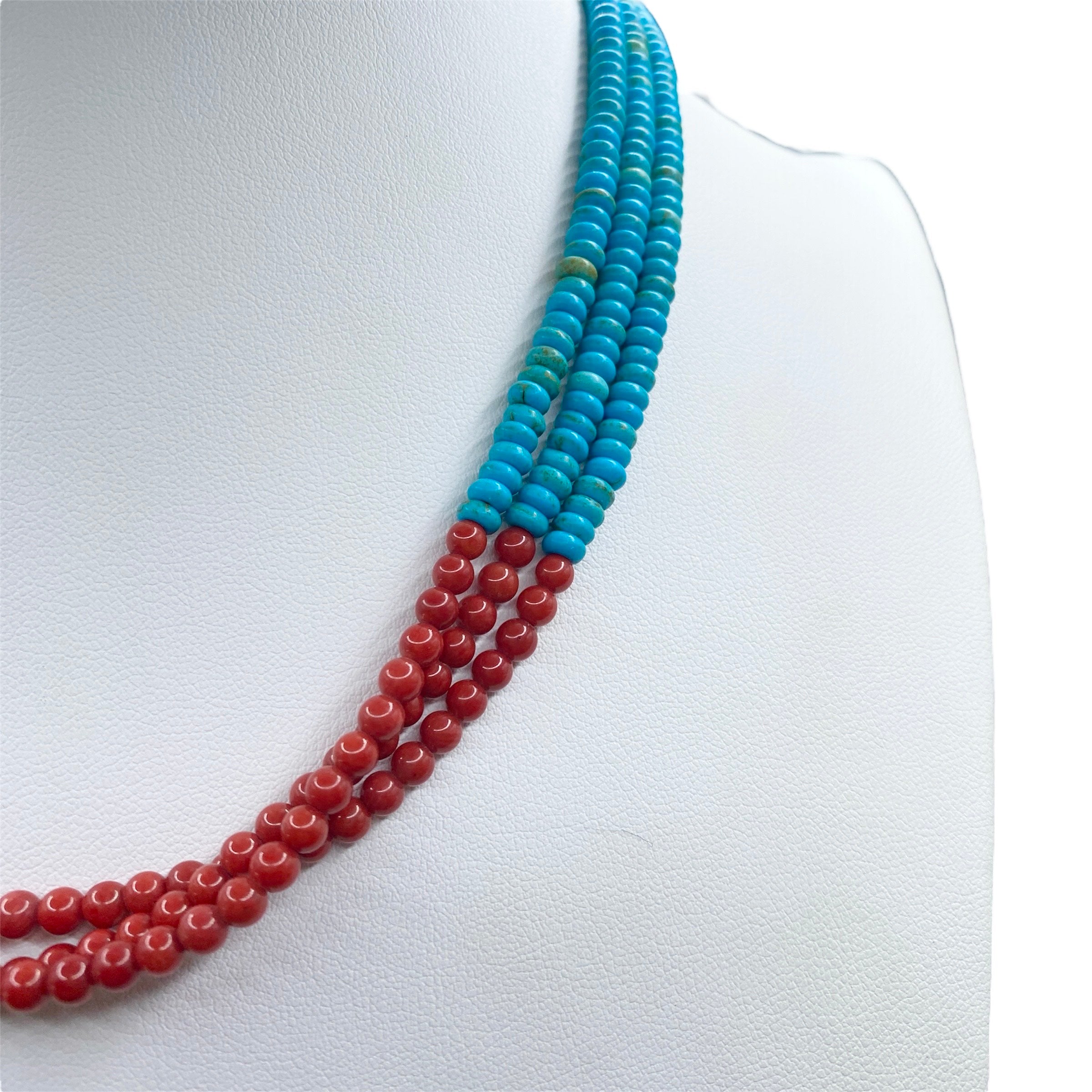 Turquoise and Coral Heishi Style Necklace