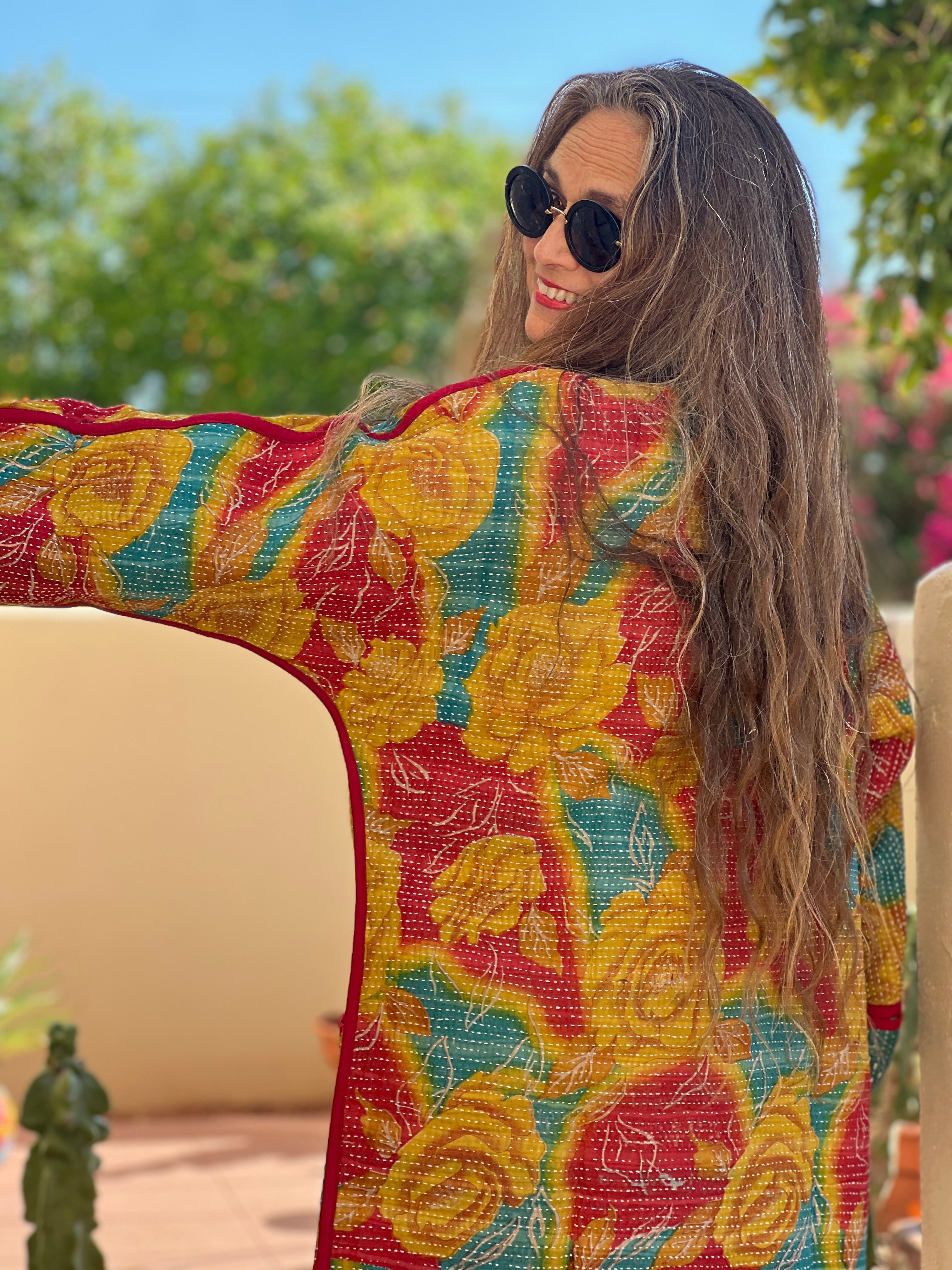 Flana Floral Cotton Kantha Coat One of a Kind