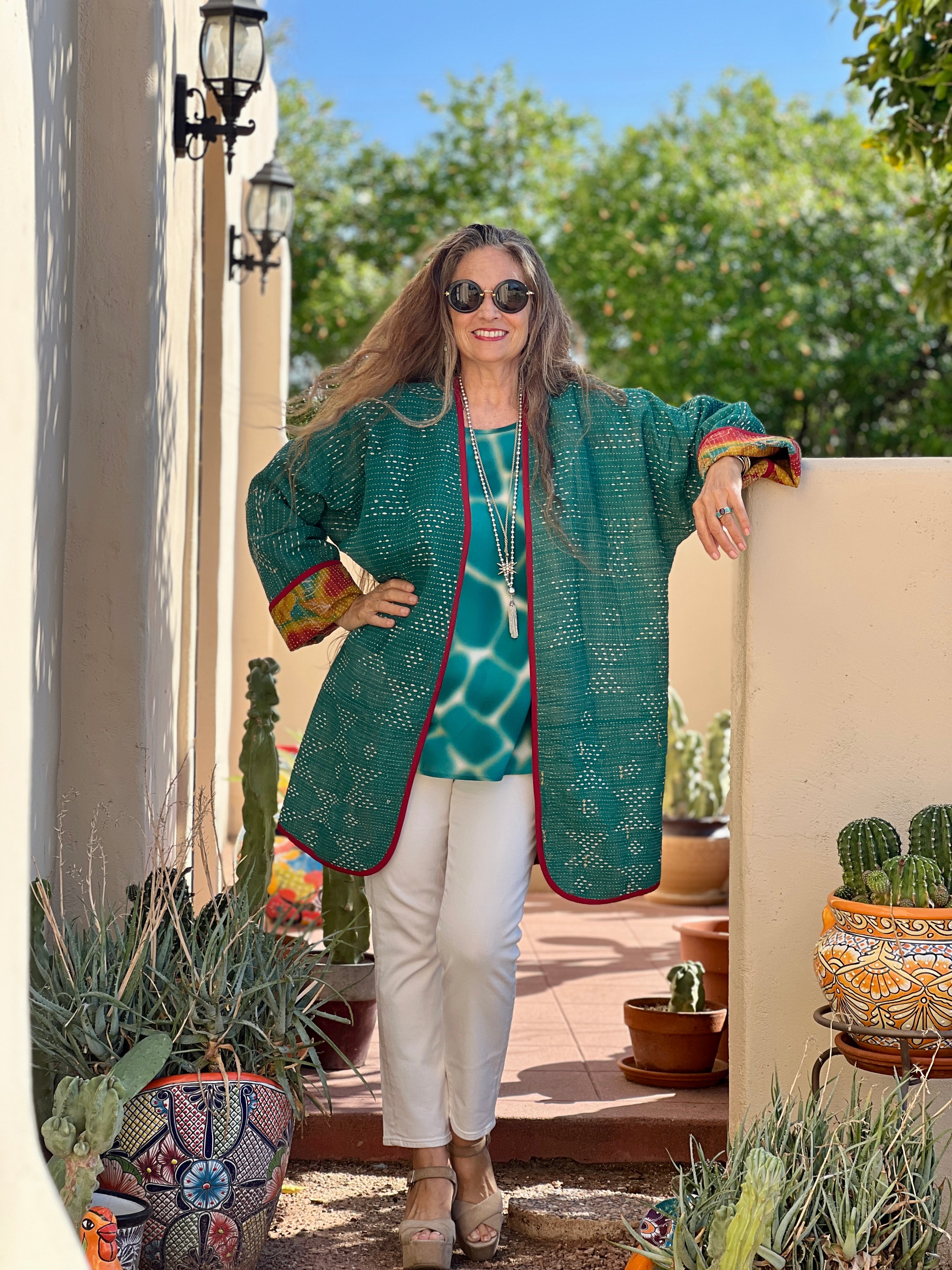 Flana Floral Cotton Kantha Coat One of a Kind