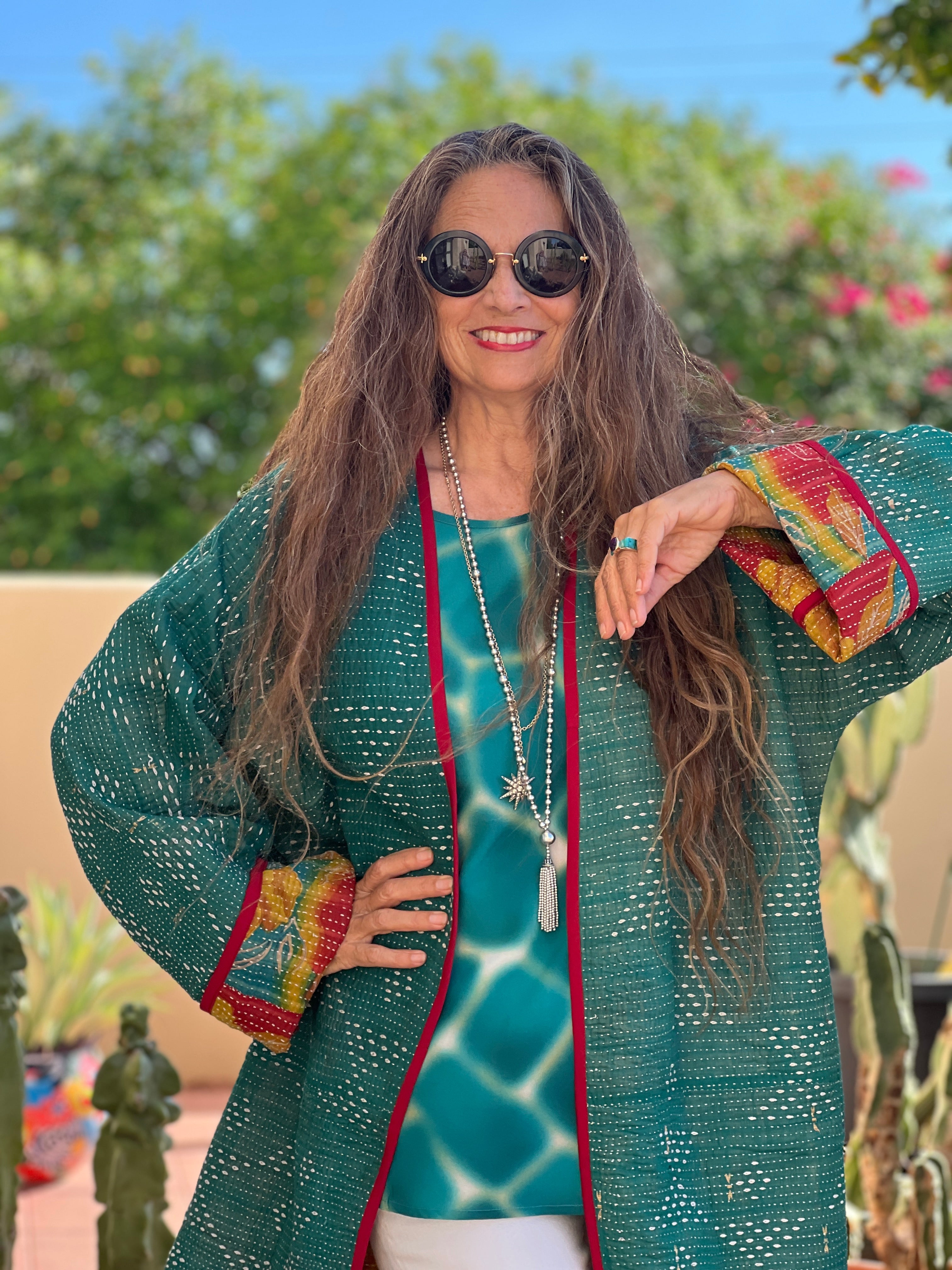 Flana Floral Cotton Kantha Coat One of a Kind