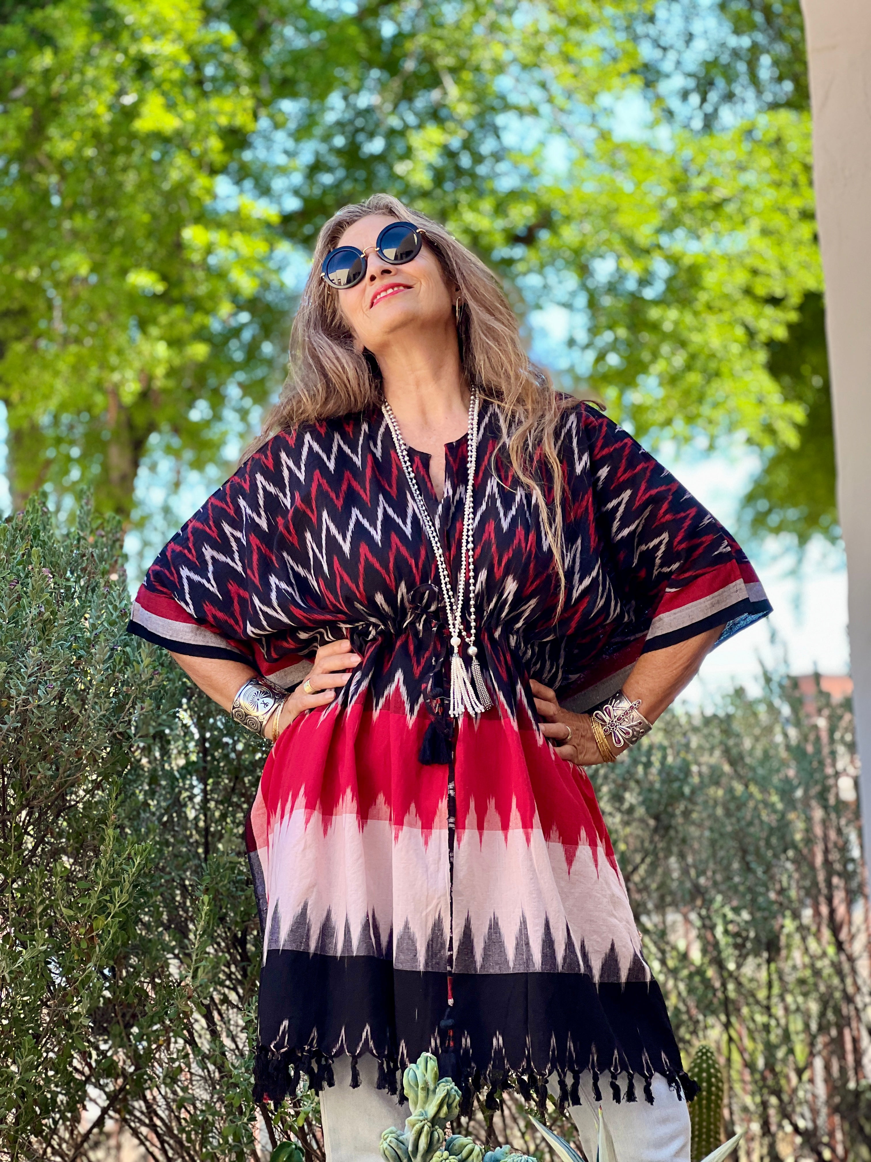 Belen Cotton Ikat Kaftan Dress Handwoven One of a Kind