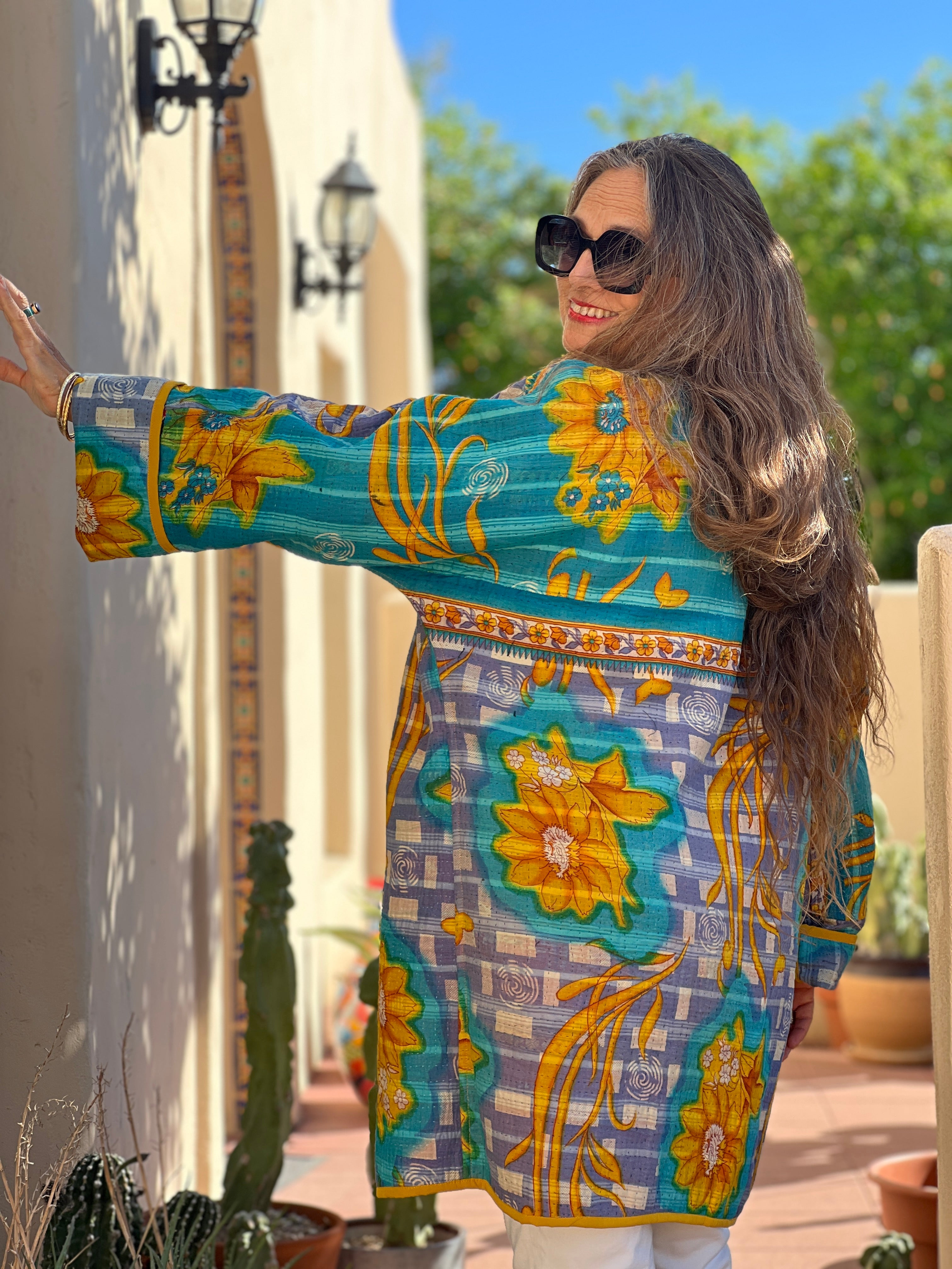 Firoza Floral Cotton Kantha Coat One of a Kind