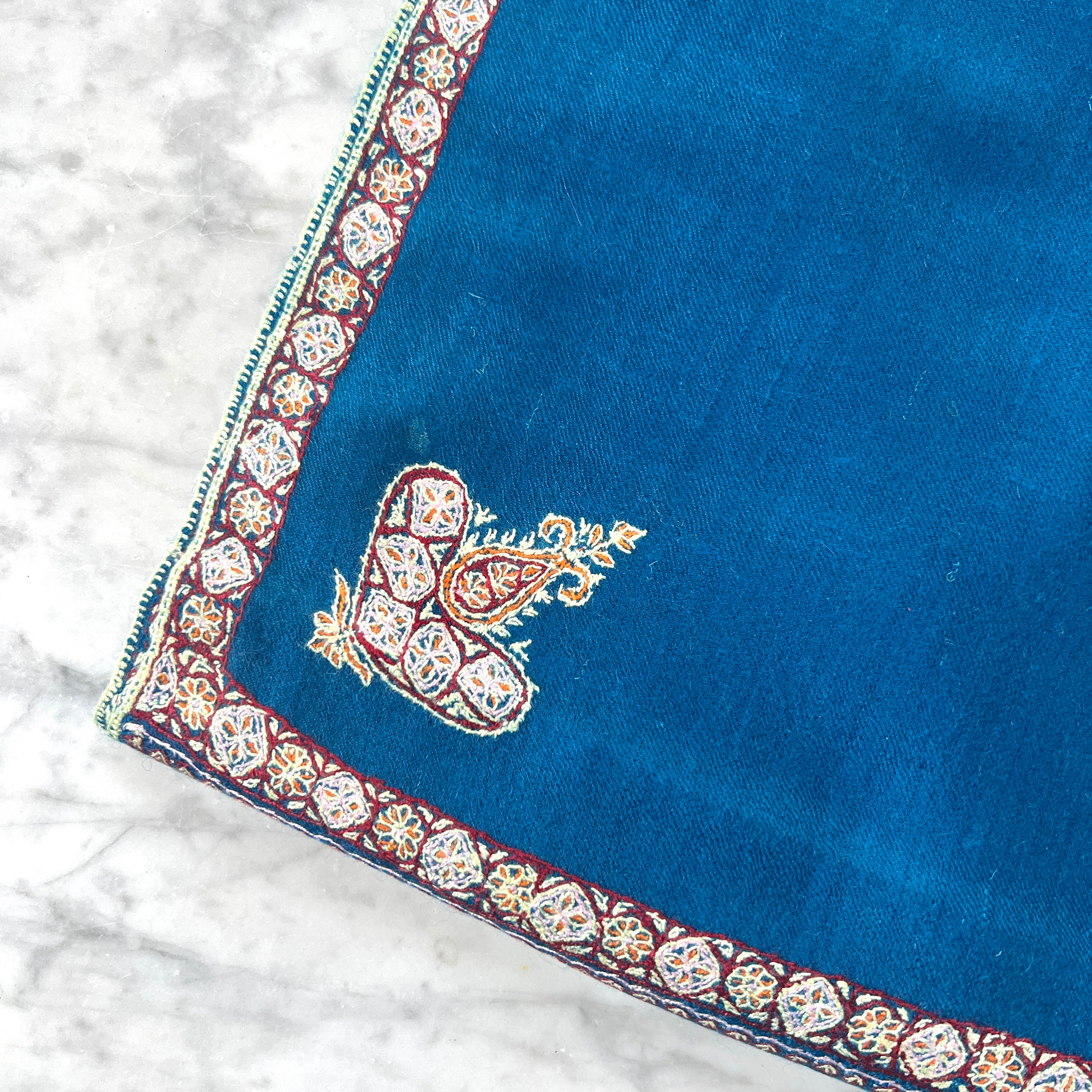 Blue Hand Embroidered Pashmina Shawl One of a Kind