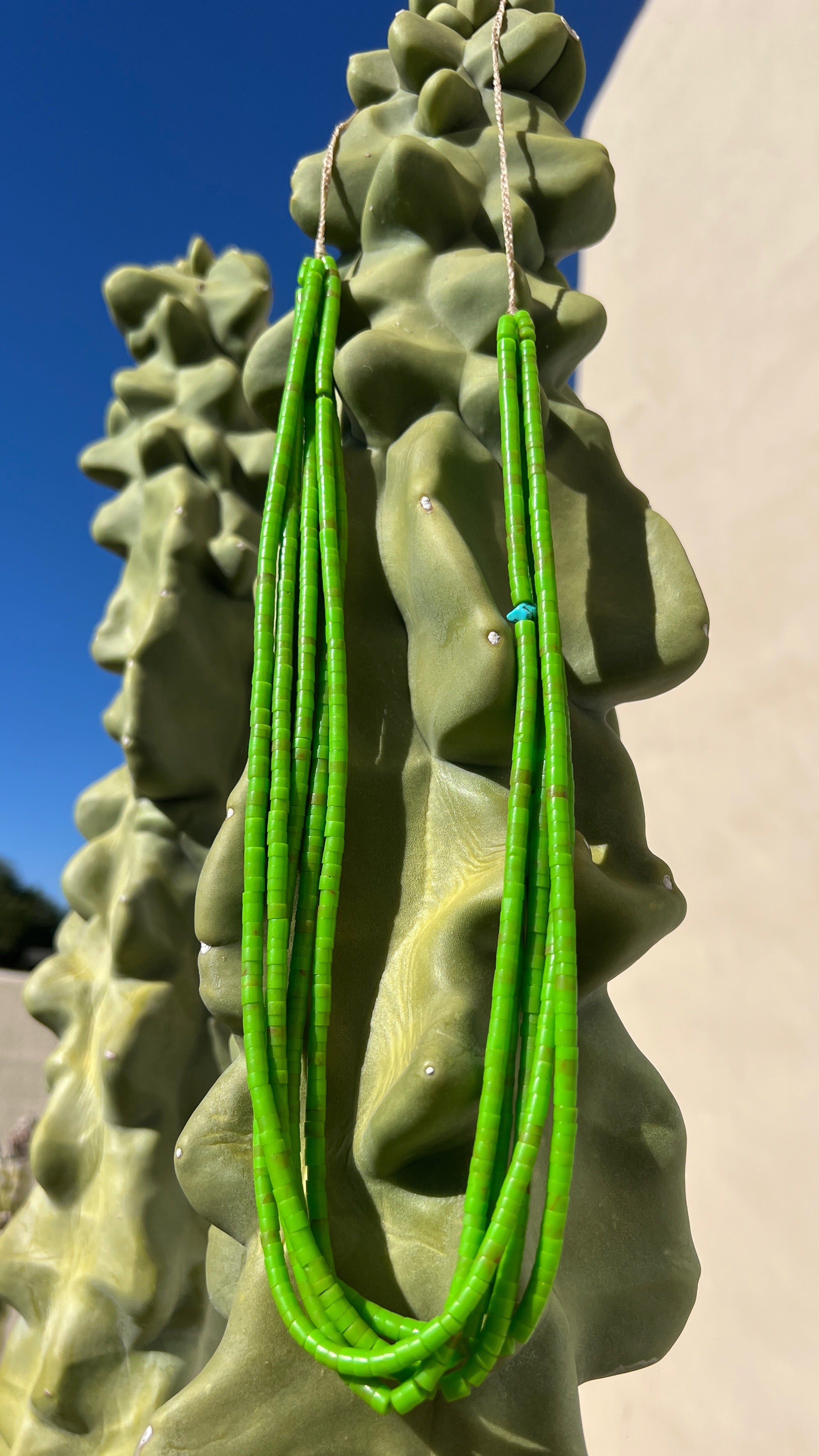 Gaspeite Heishi Five Strand Necklace Santo Domingo Pueblo