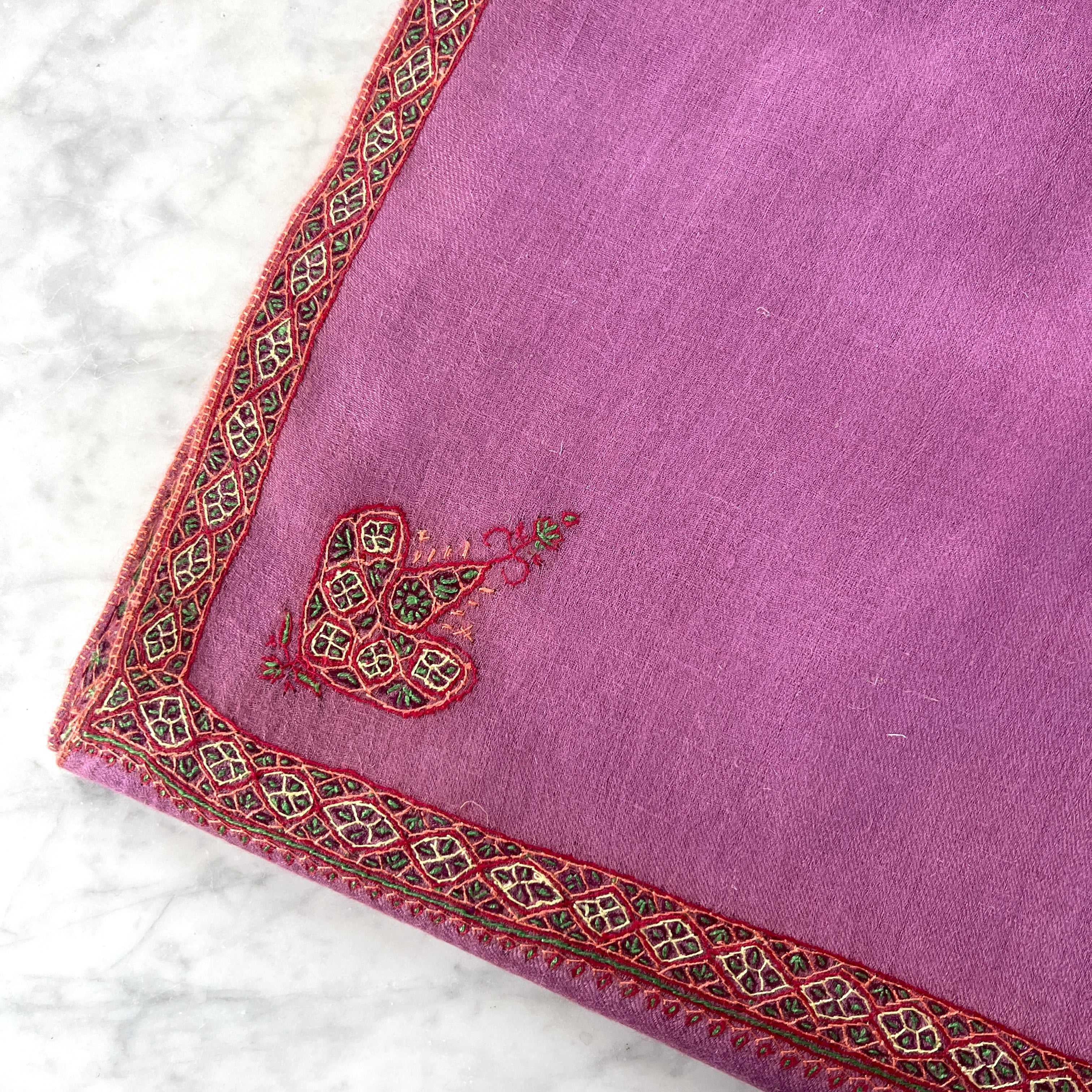 Lilac Hand Embroidered Pashmina Shawl One of a Kind
