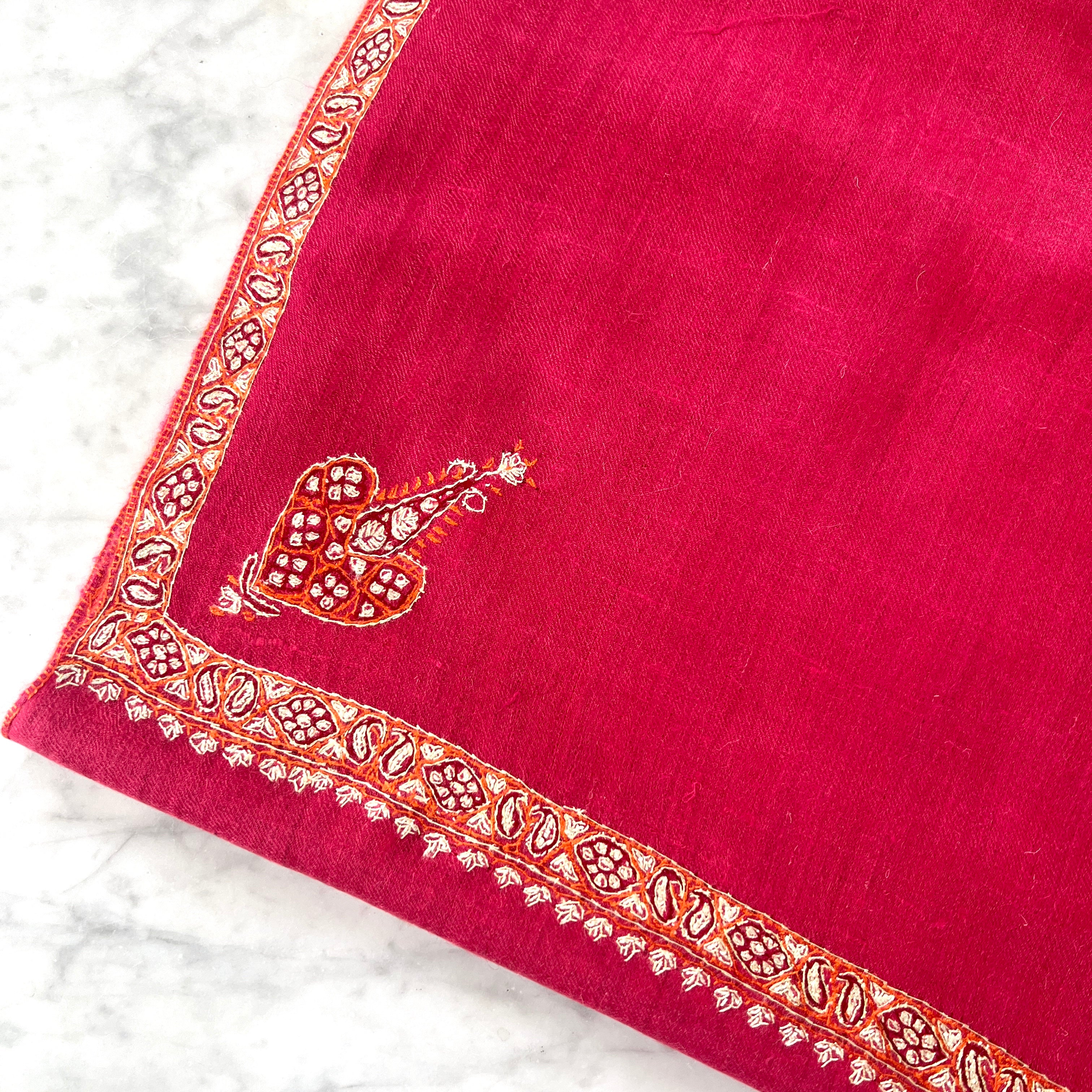 Camelia Pink Hand Embroidered Pashmina Shawl One of a Kind