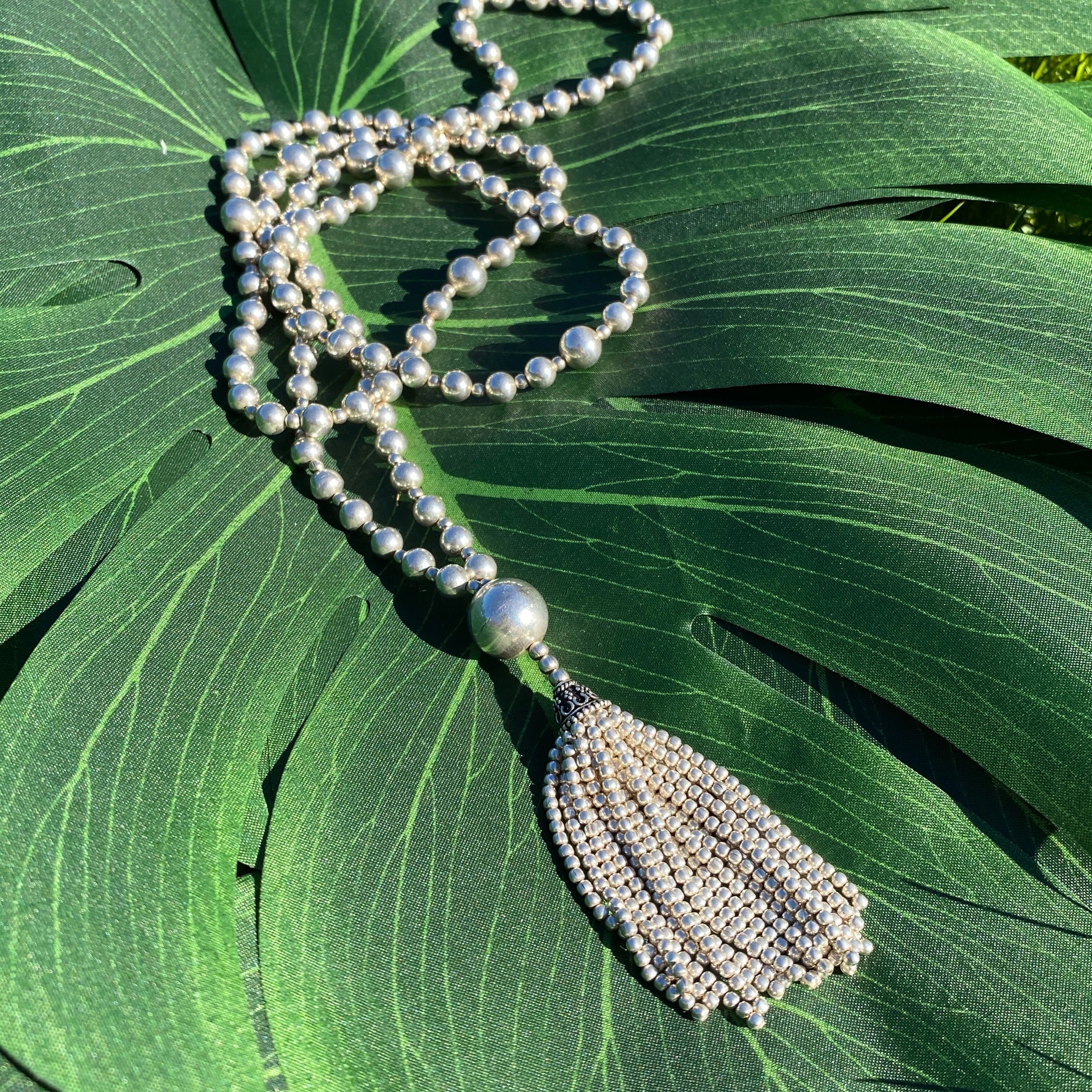 Pure Solid Silver Mala Tassel Necklace