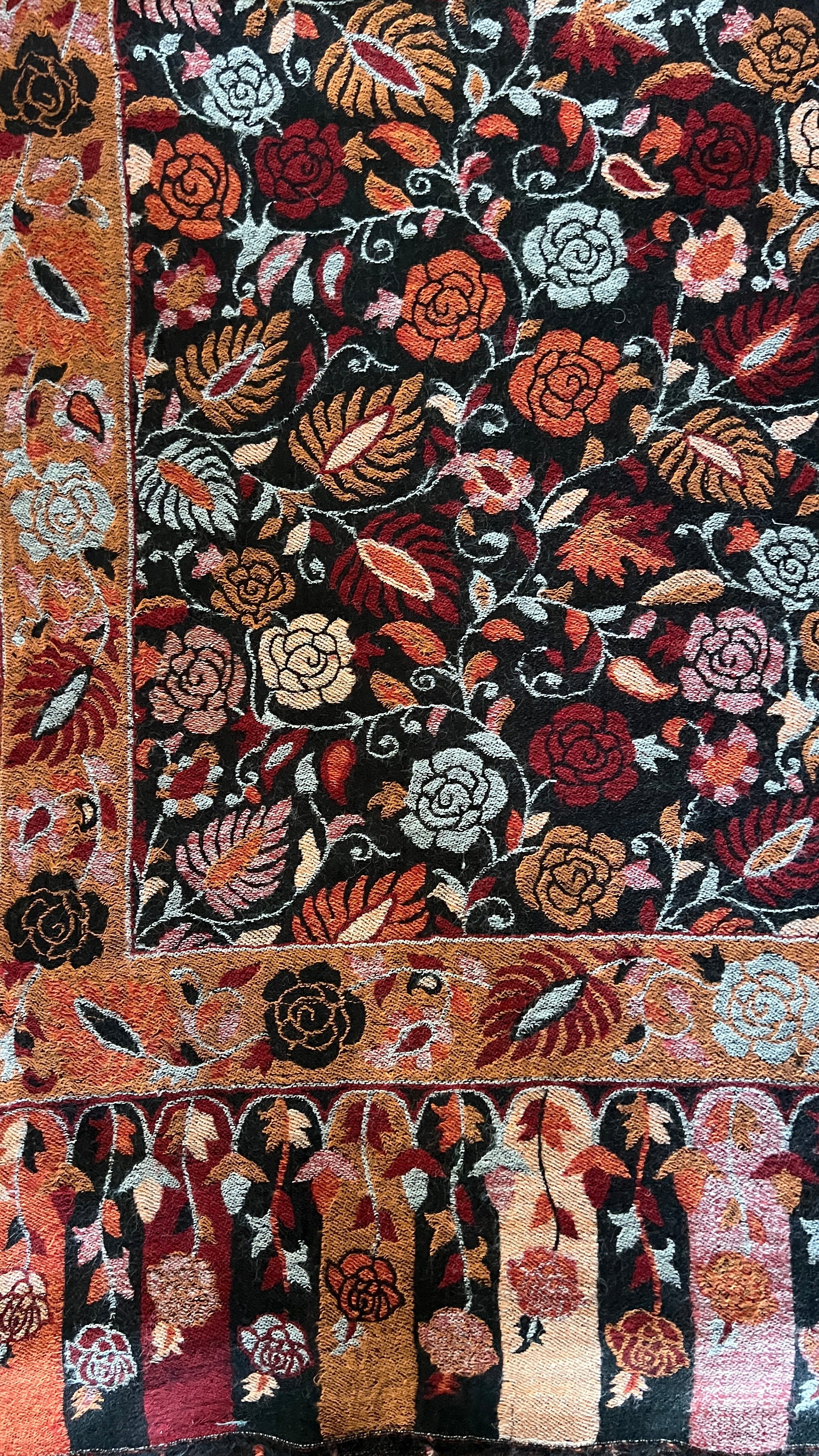 Black Floral Medley Kani Fine Wool Shawl One of a Kind
