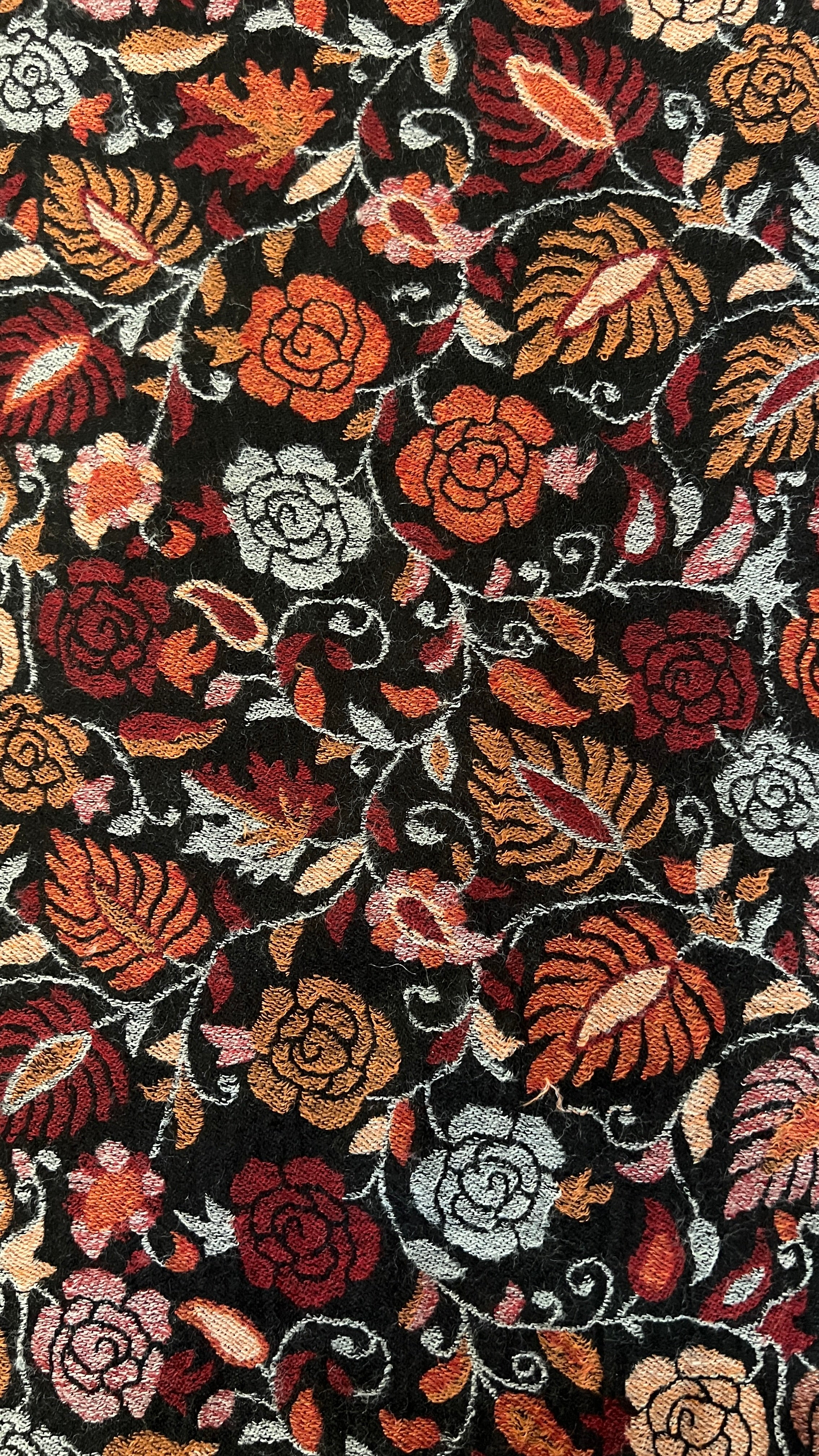 Black Floral Medley Kani Fine Wool Shawl One of a Kind