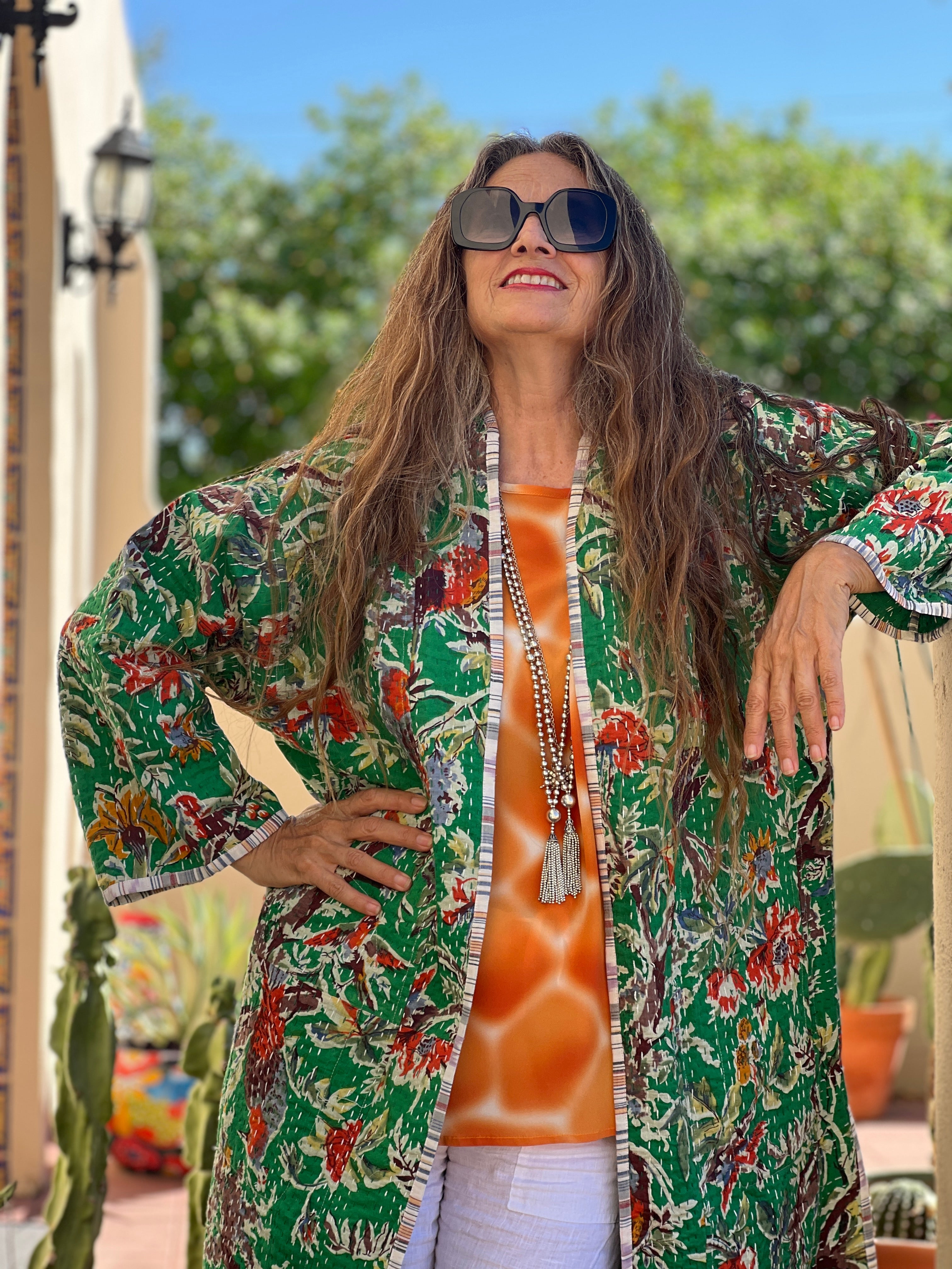 Gaya Green Cotton Kantha Coat One of a Kind