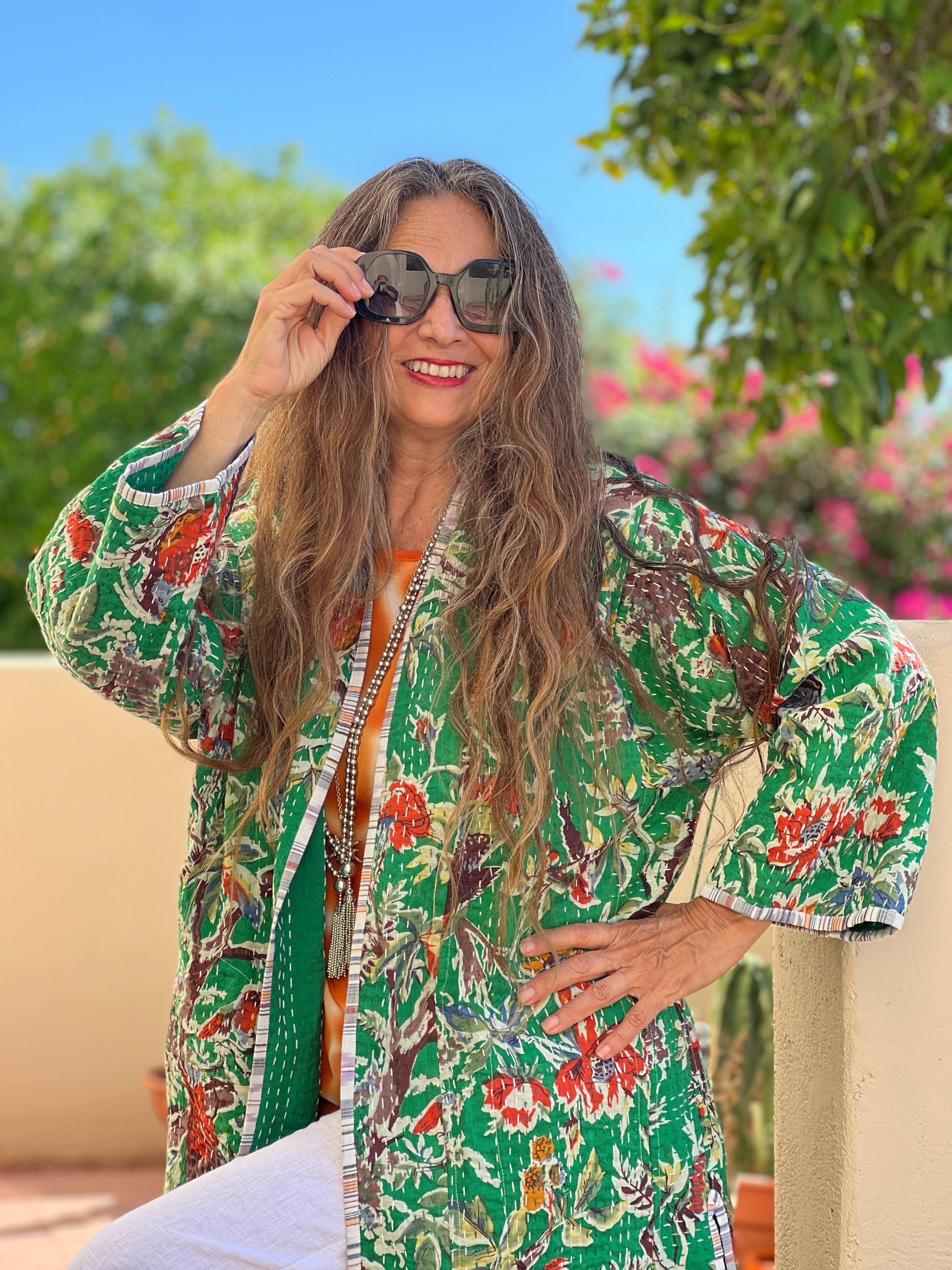 Gaya Green Cotton Kantha Coat One of a Kind