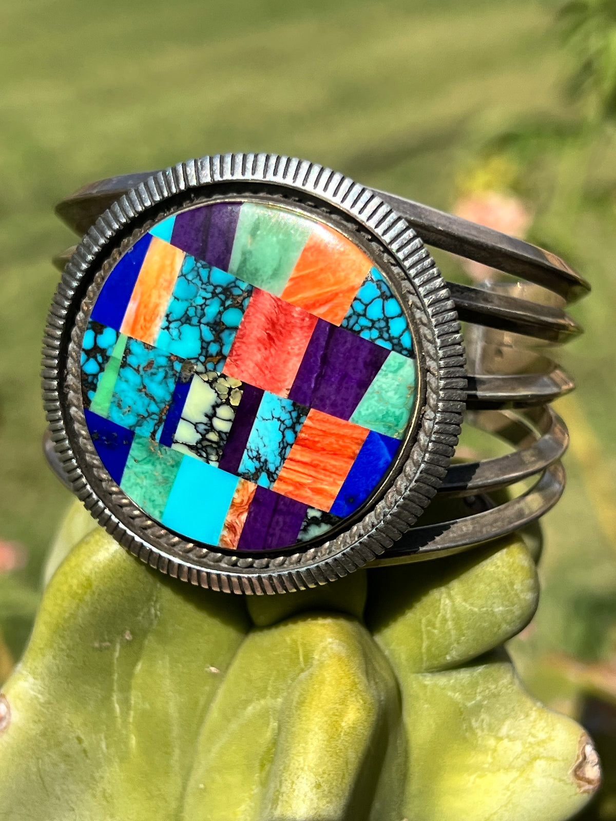 Vintage Navajo Turquoise and Silver Multi Stone Inlay Bracelet