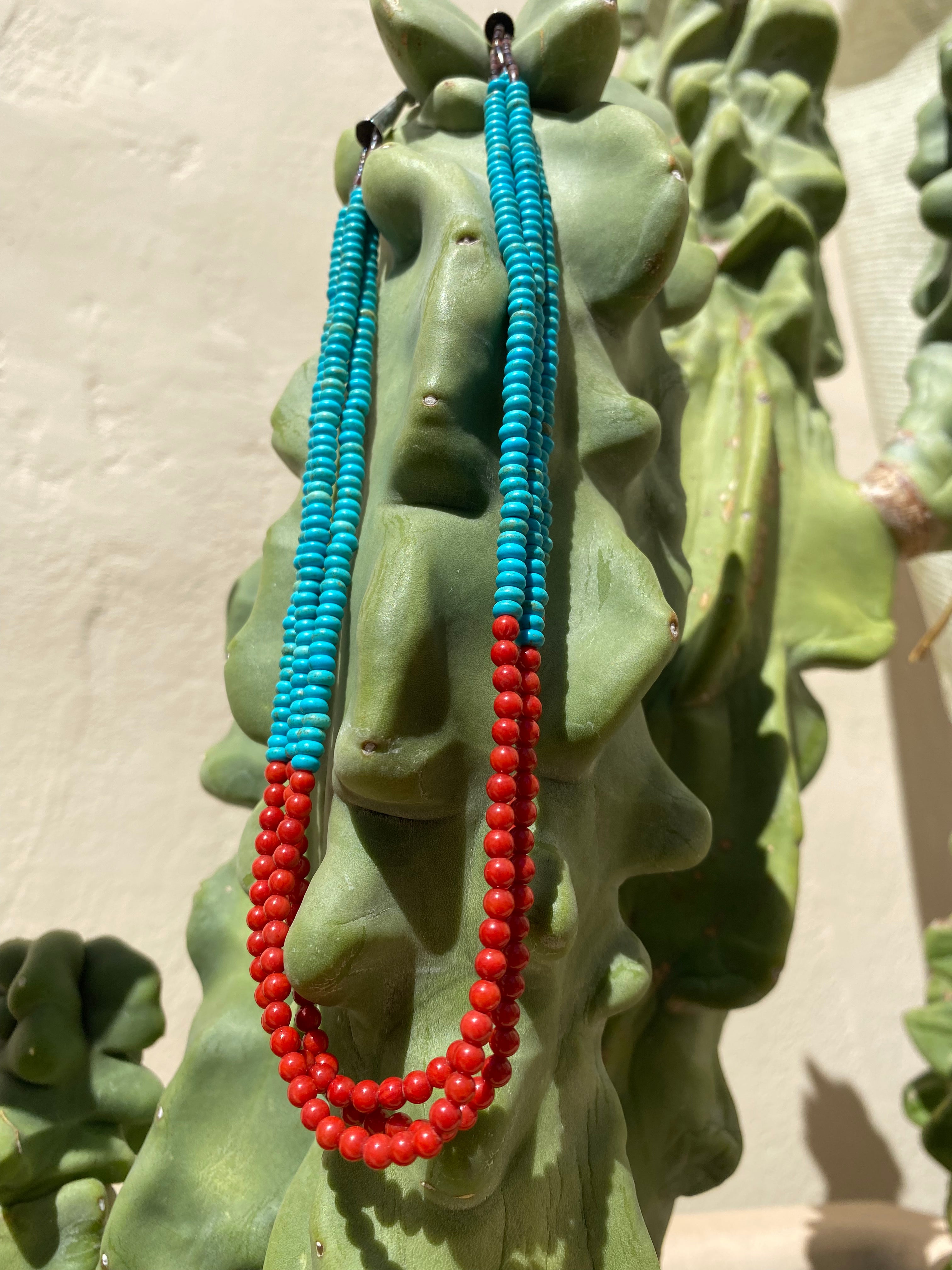 Turquoise and Coral Heishi Style Necklace