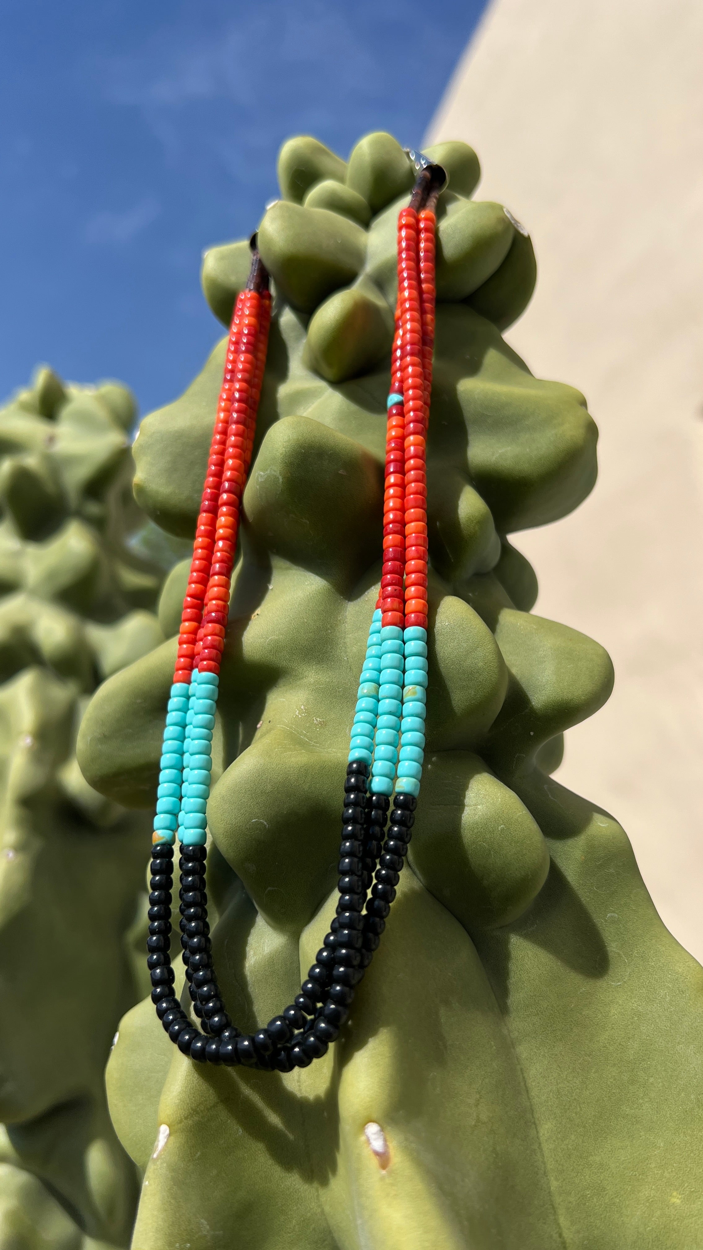 Turquoise, Apple Coral, Black Jet Heishi Necklace Santo Domingo