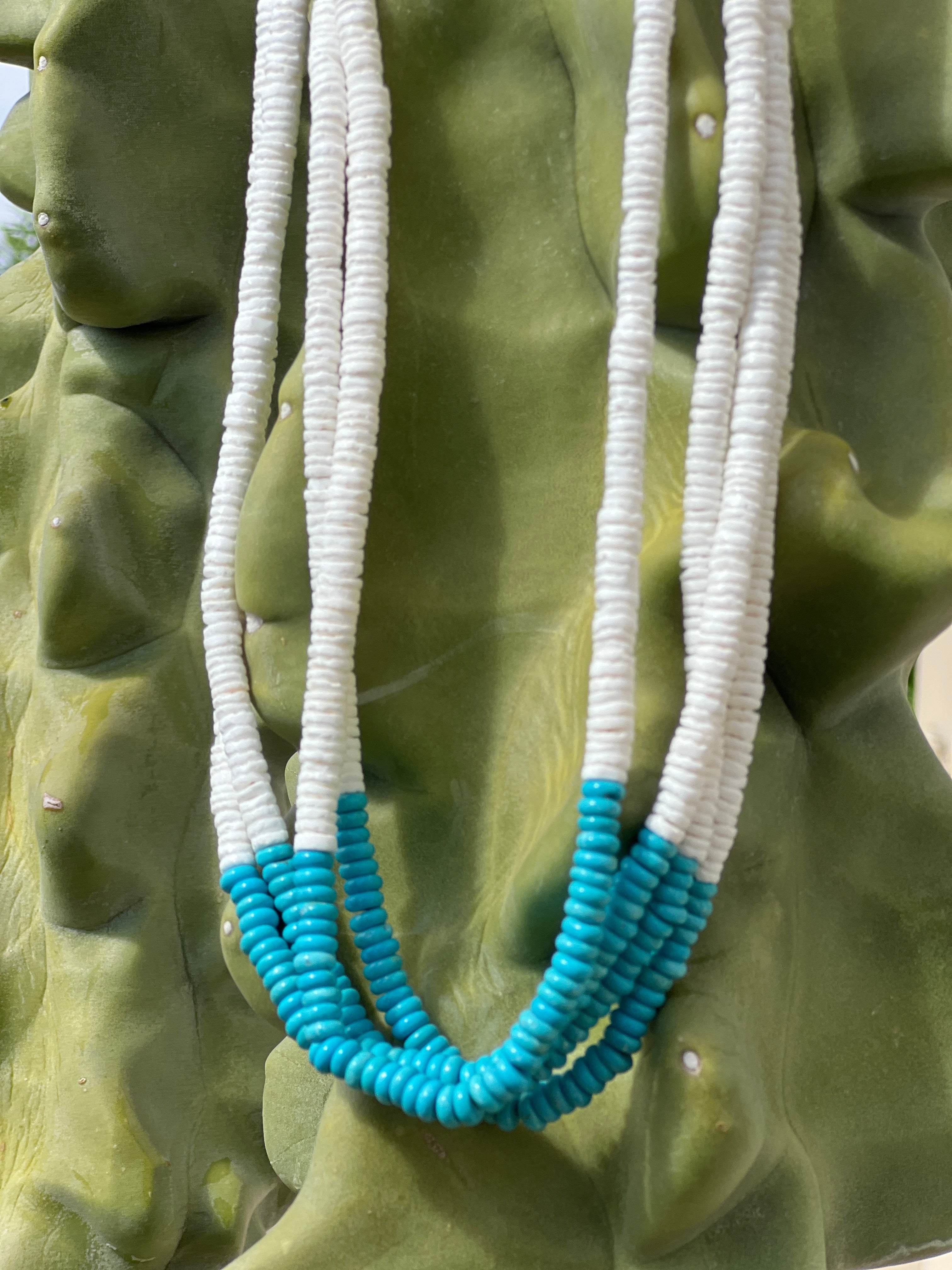 Clam Shell and Turquoise Heishi Necklace Santo Domingo