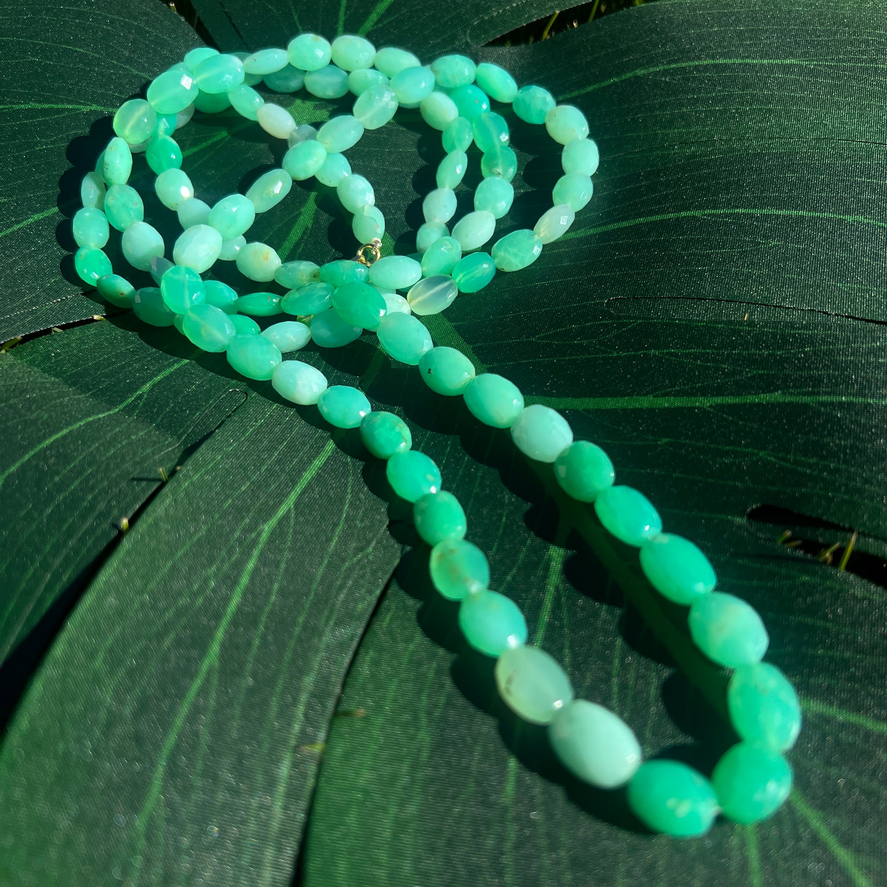 Rare Peruvian Green Opal Faceted Mala Necklace