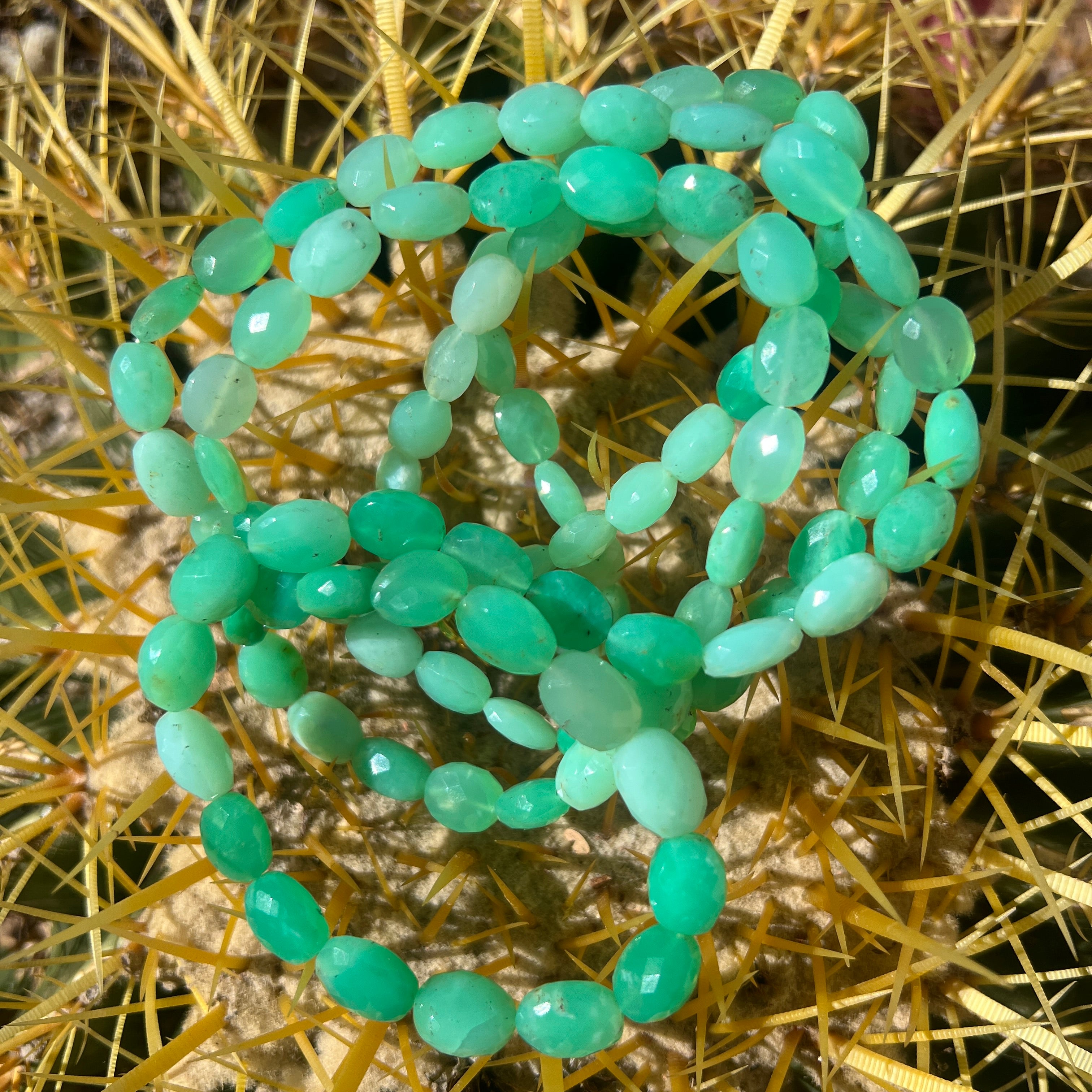 Rare Peruvian Green Opal Faceted Mala Necklace