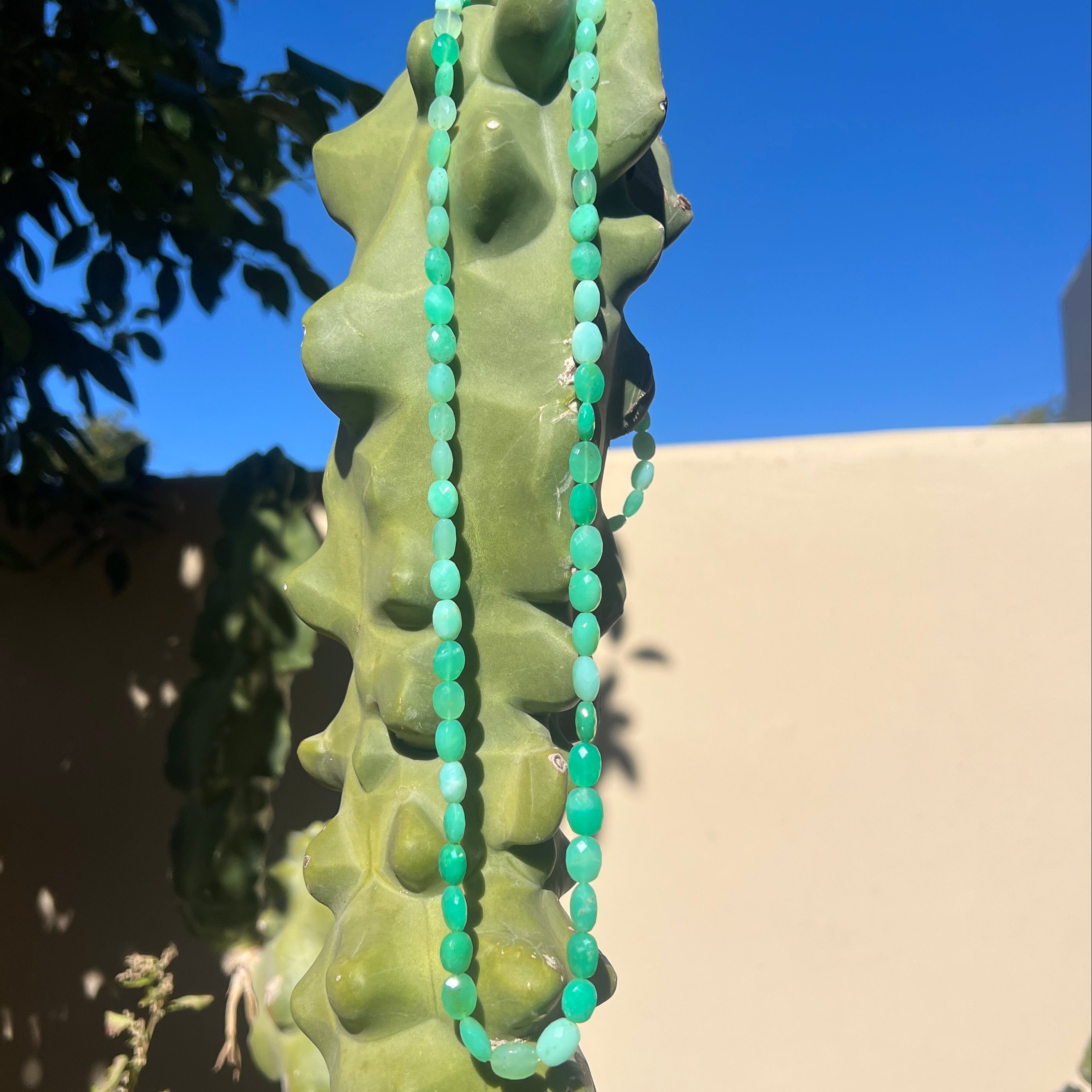 Rare Peruvian Green Opal Faceted Mala Necklace