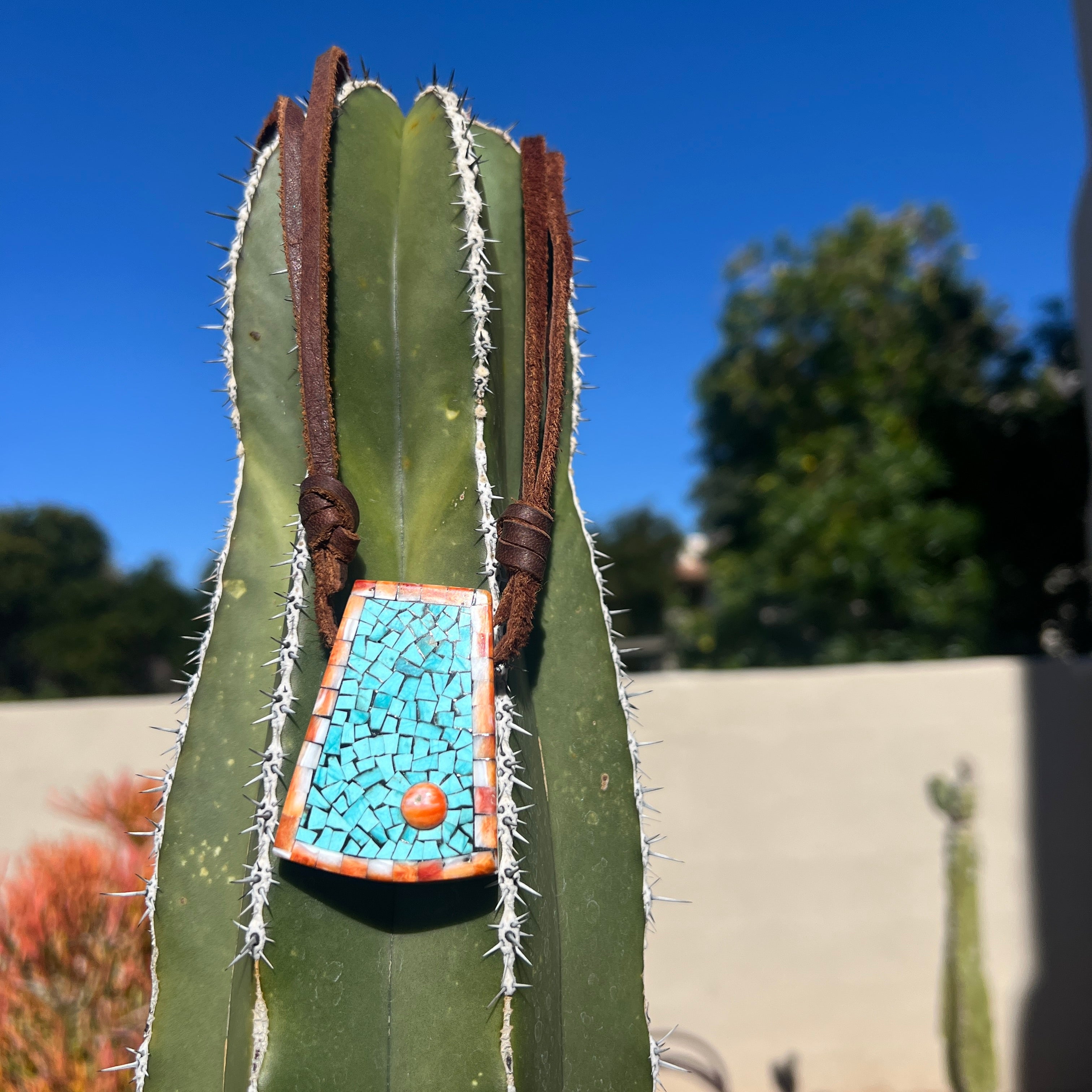 Mosaic Inlay Spiny Oyster and Turquoise Necklace Santo Domingo