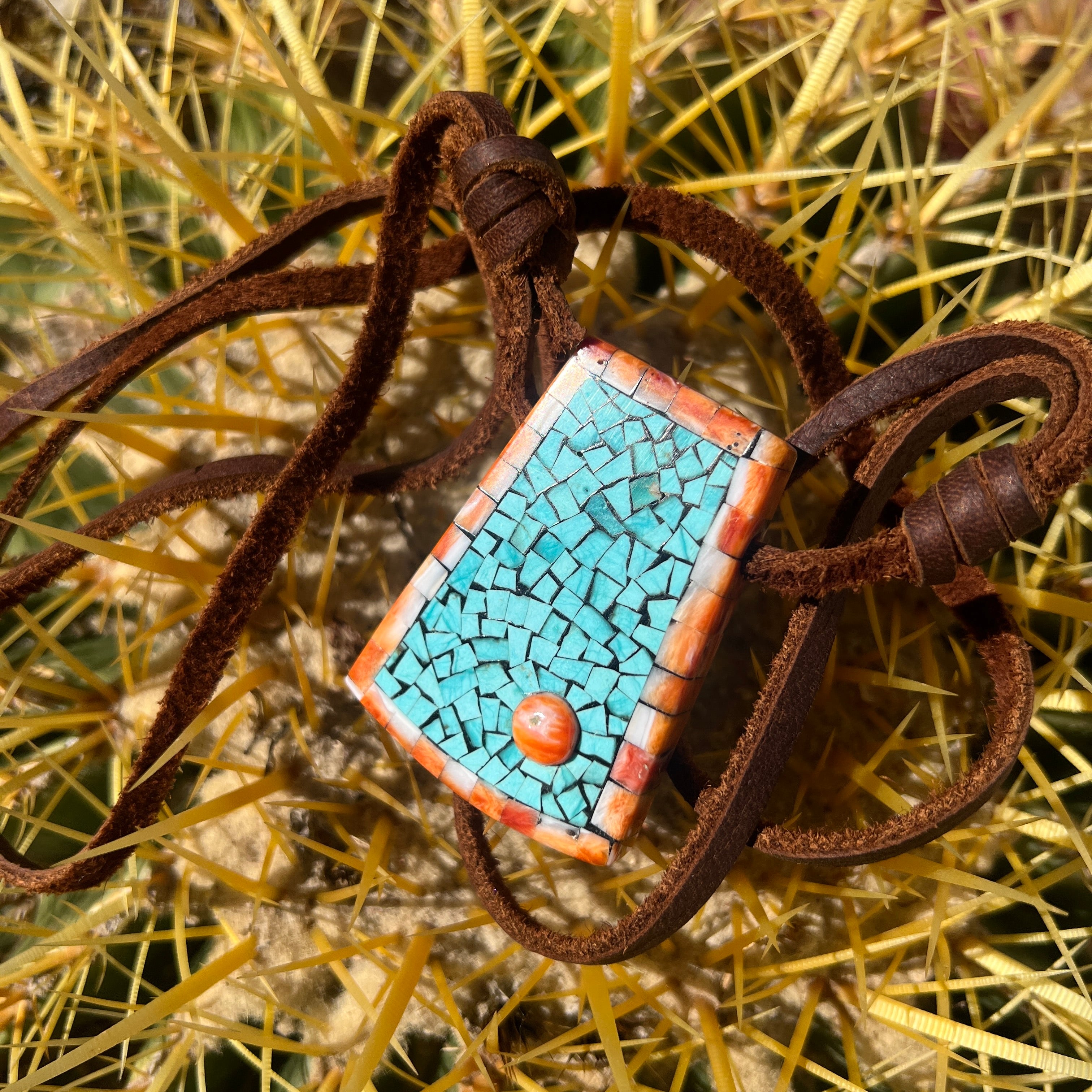 Mosaic Inlay Spiny Oyster and Turquoise Necklace Santo Domingo