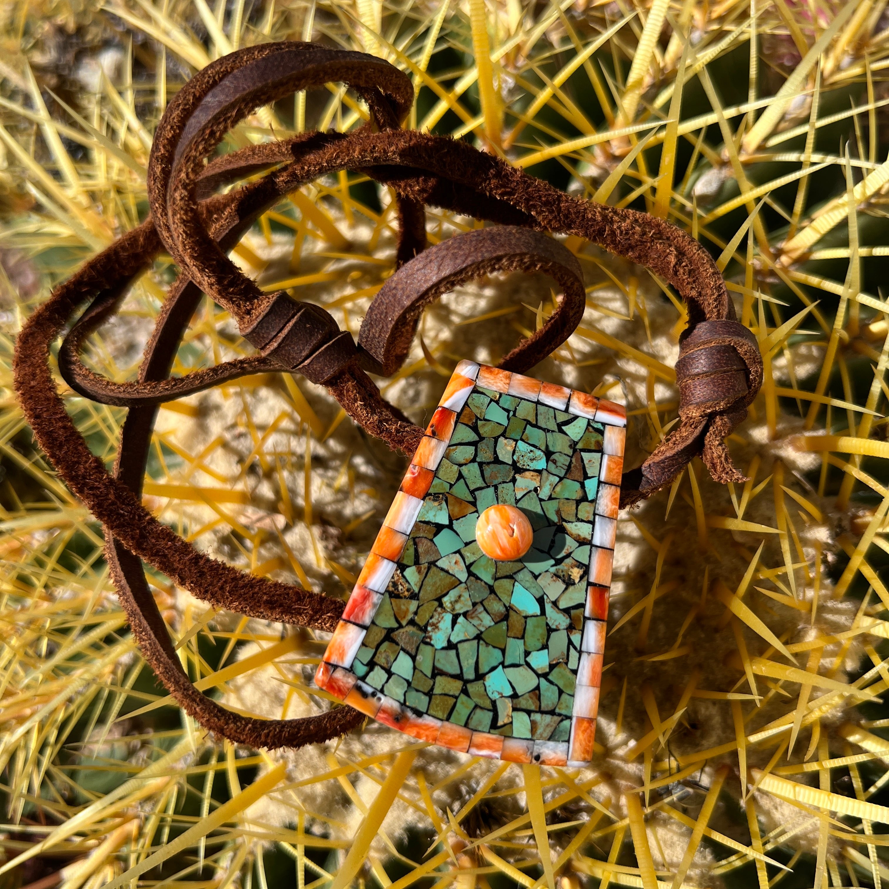 Mosaic Inlay Spiny Oyster and Turquoise Necklace Santo Domingo