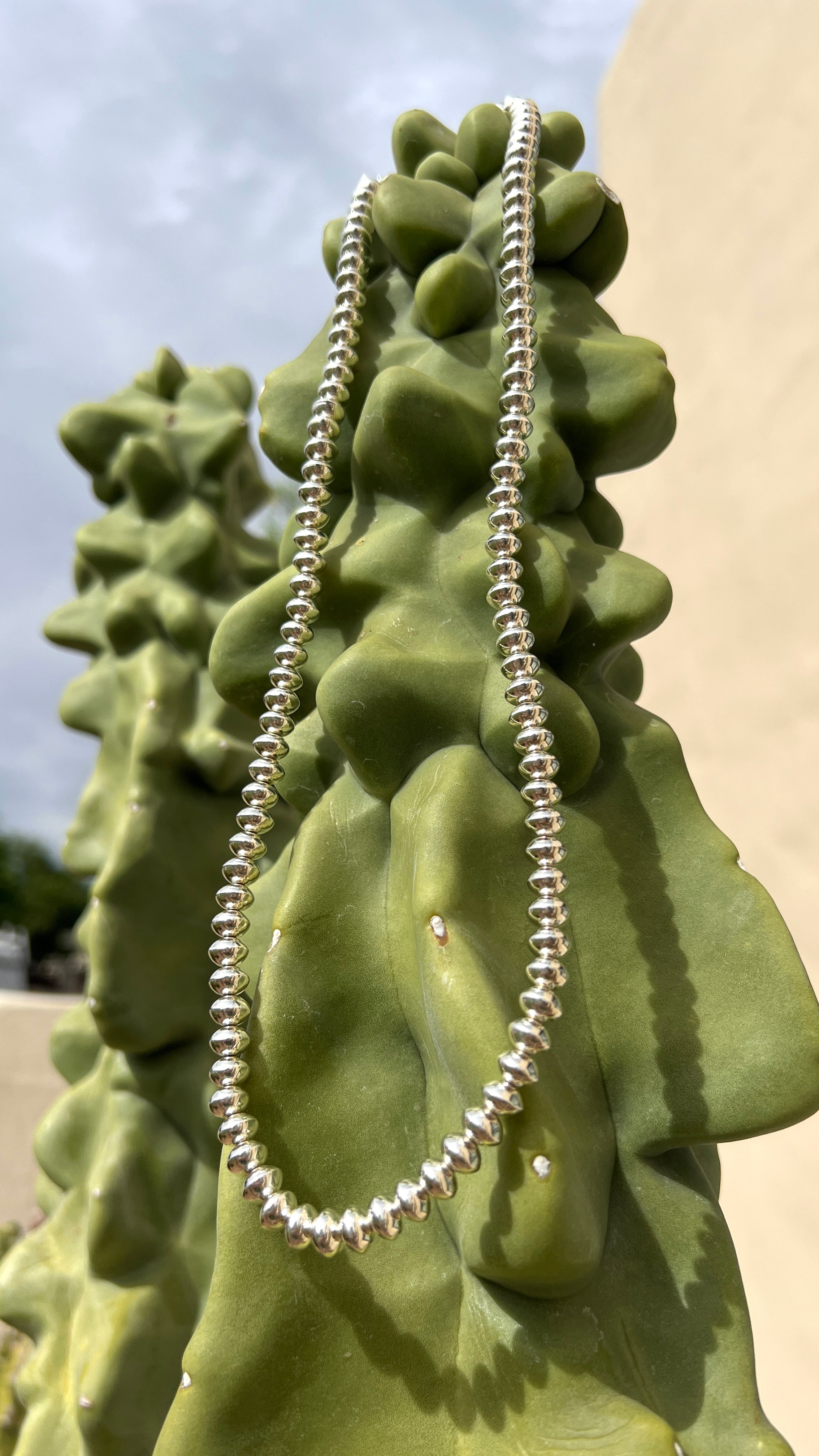 Sterling Sliver Hand Made Navajo Pearls 24"