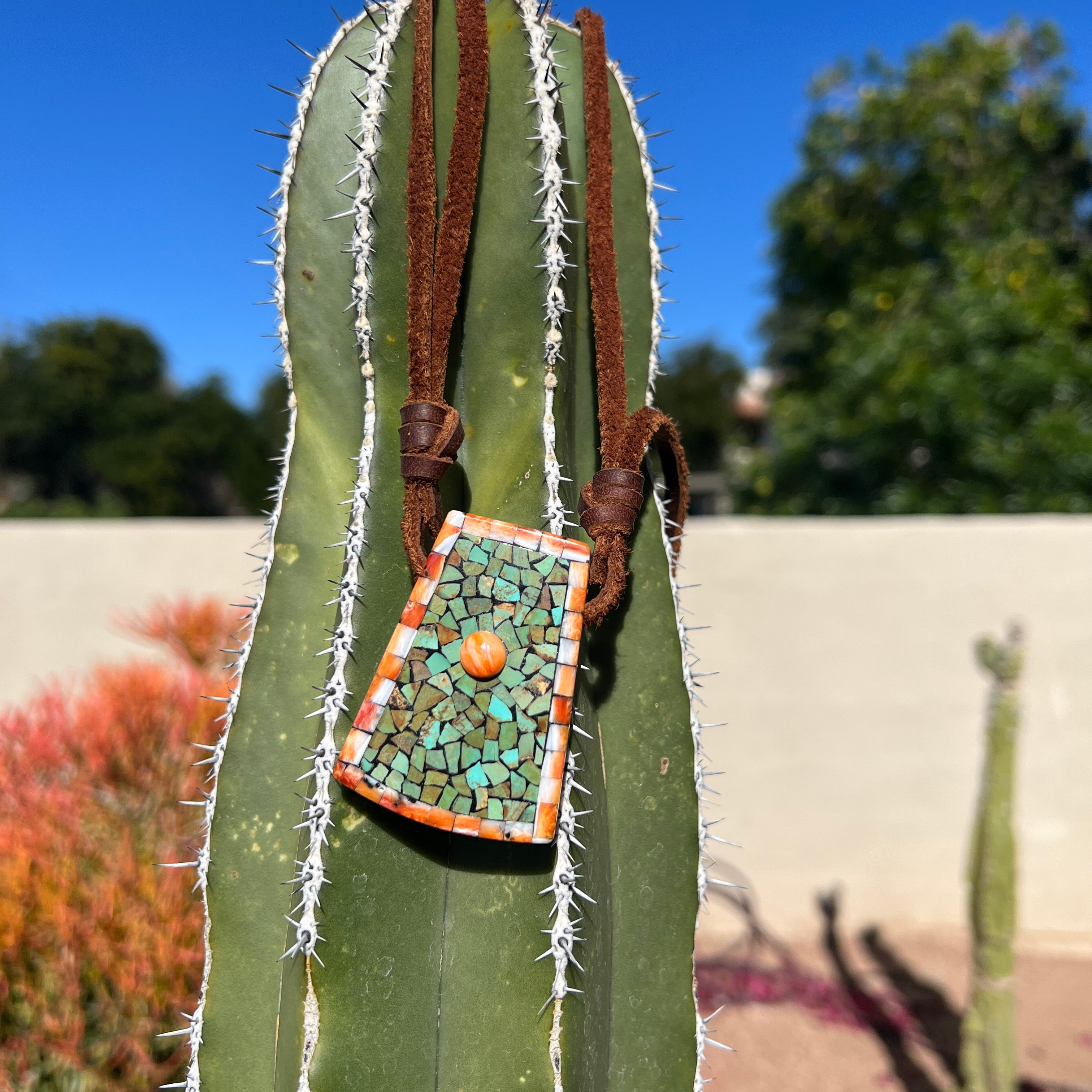 Mosaic Inlay Spiny Oyster and Turquoise Necklace Santo Domingo