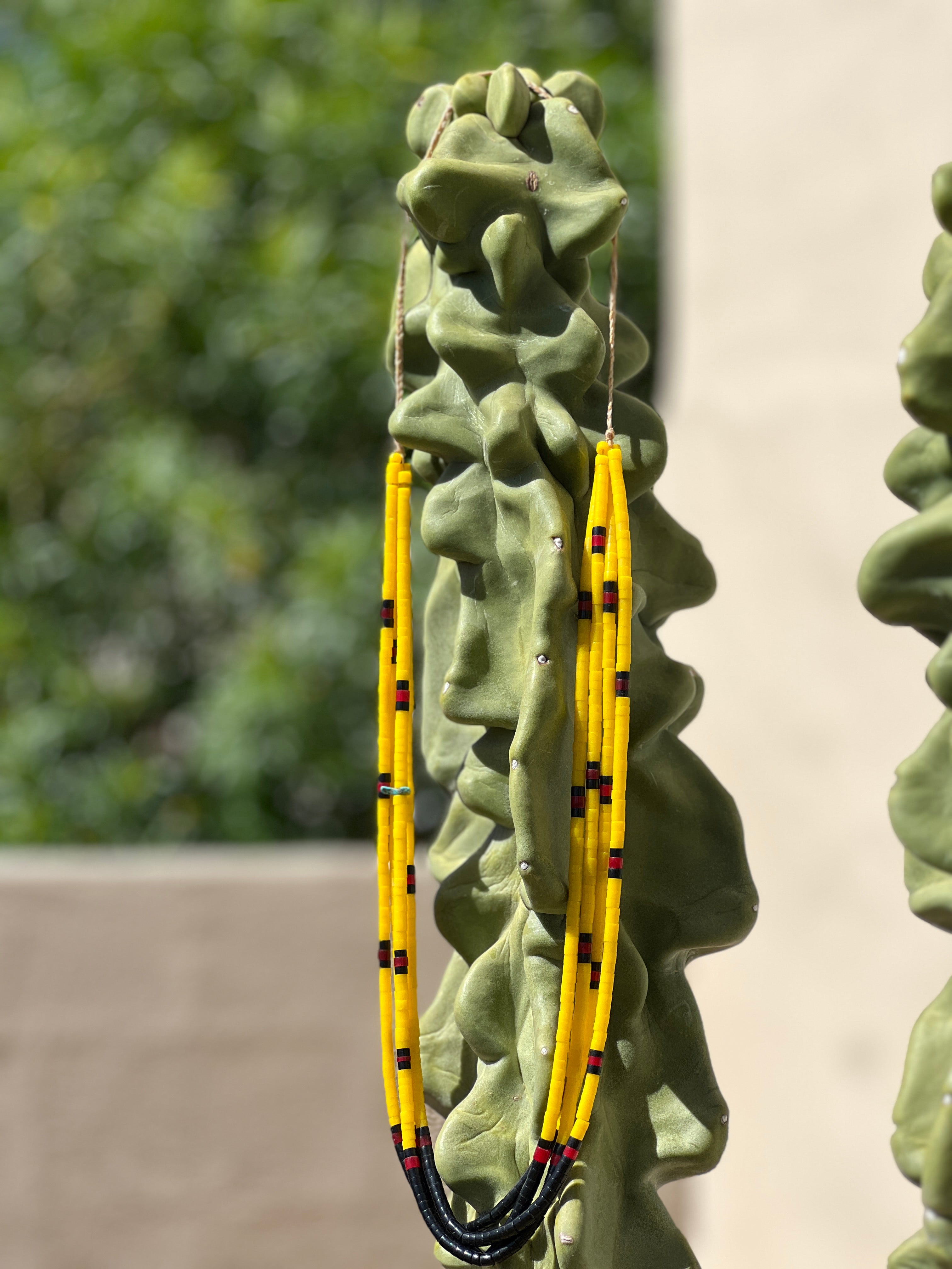 Yellow Serpentine, Black Jet, and Coral Necklace Santo Domingo