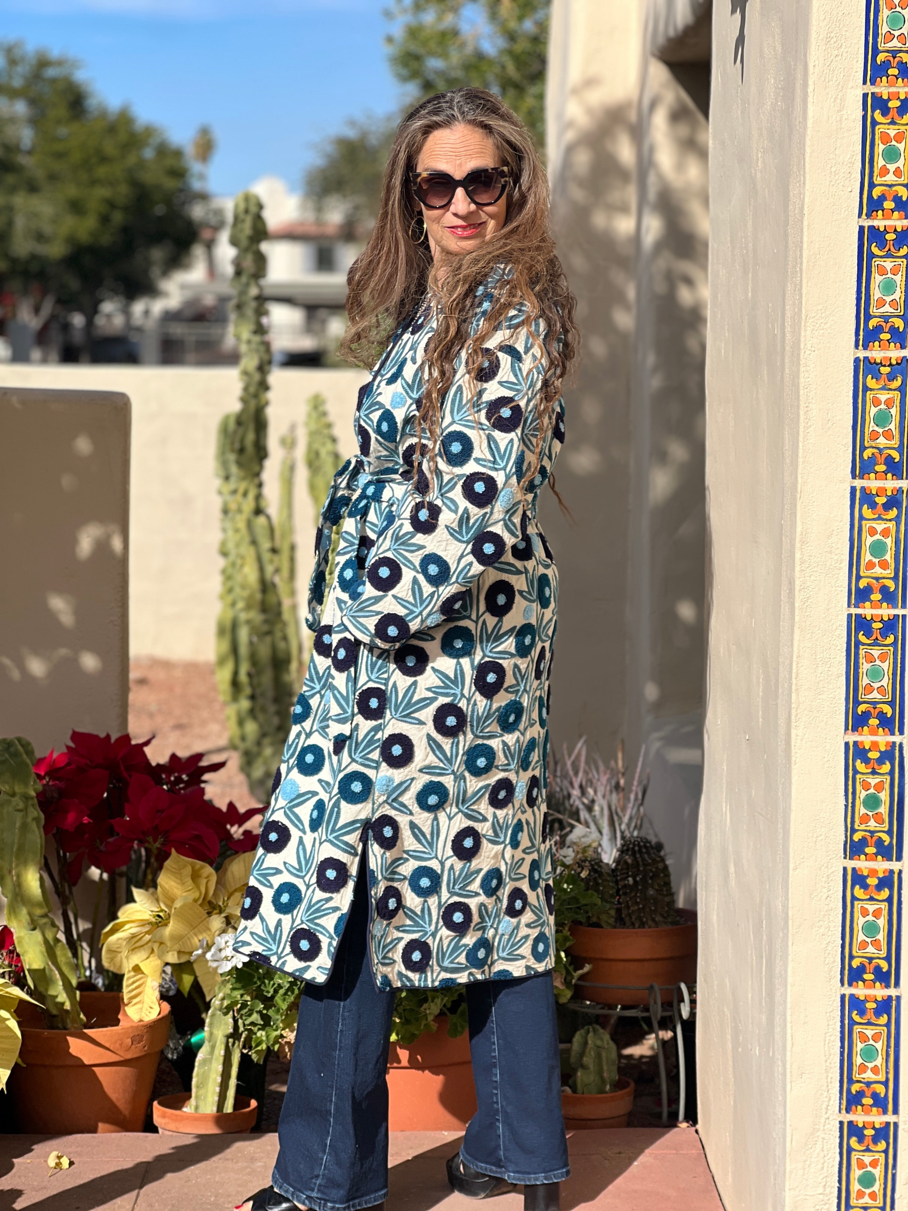 Surat Blue Floral Embroidered Coat ONE OF A KIND