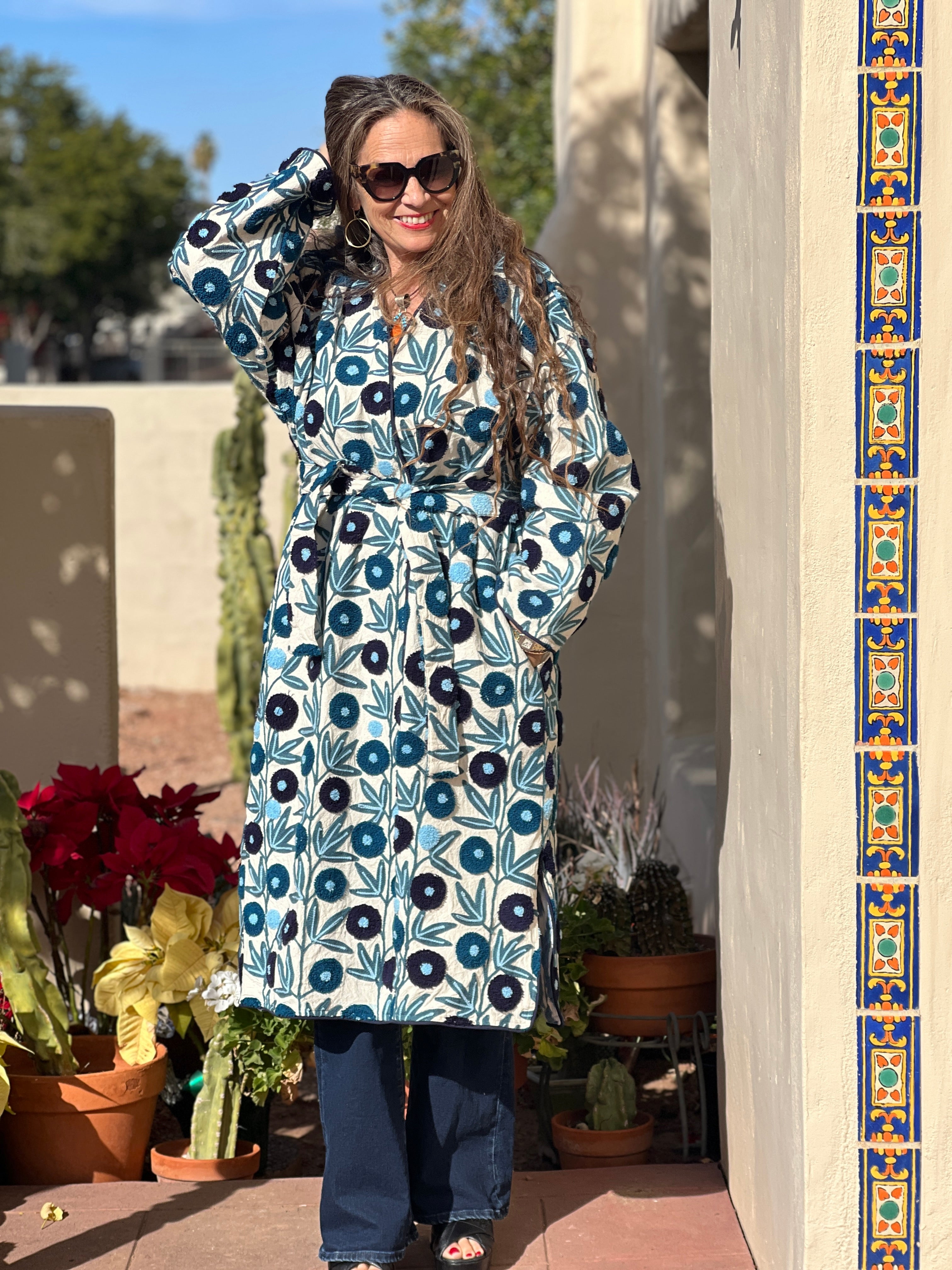 Surat Blue Floral Embroidered Coat ONE OF A KIND