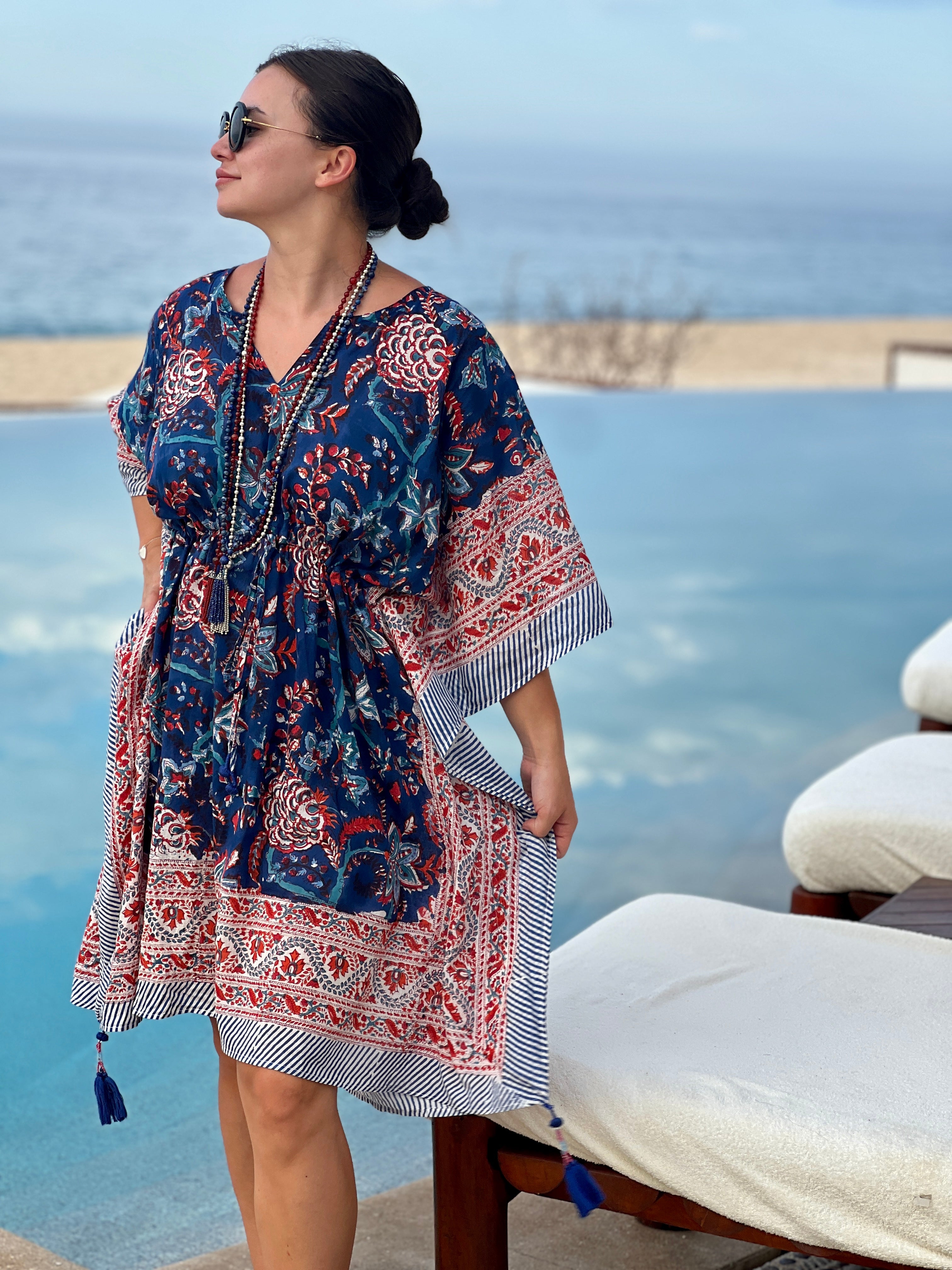 Bhawani Blue Floral Midi Kaftan