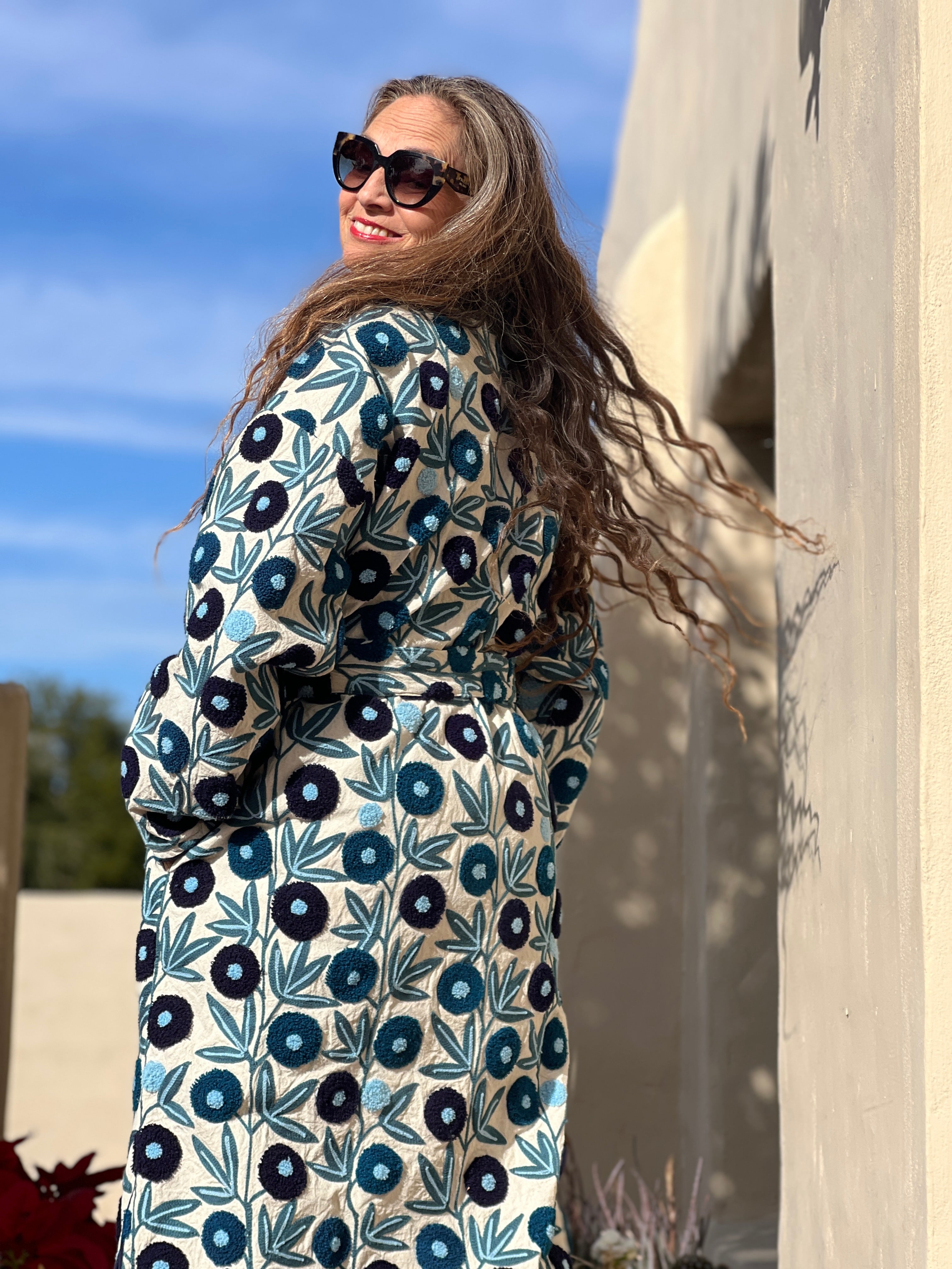 Surat Blue Floral Embroidered Coat ONE OF A KIND