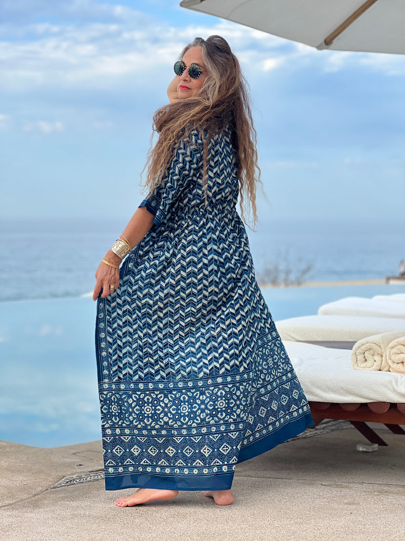 Prisma Indigo Maxi Kaftan Dress Natural Dyes