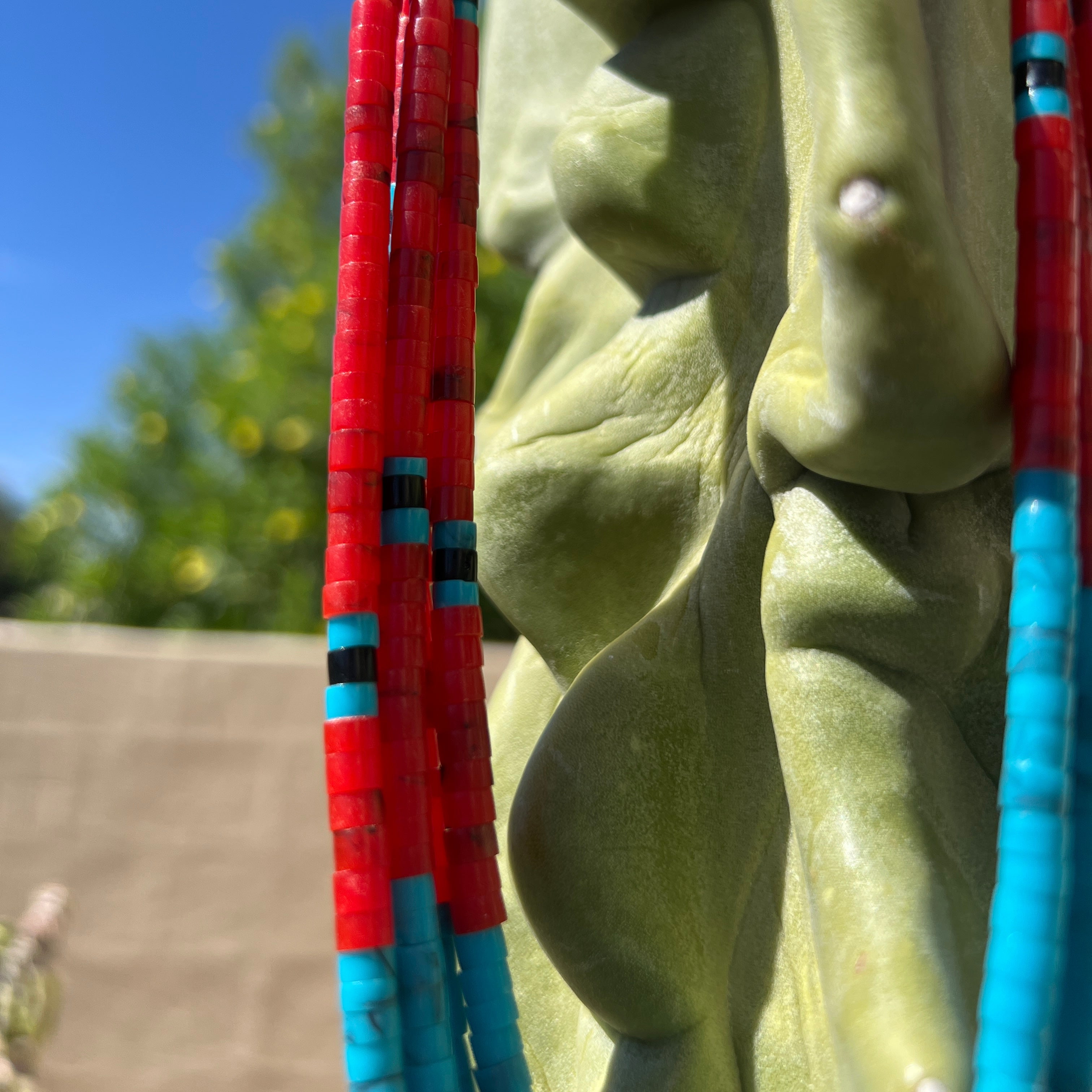 Turquoise and Apple Coral Four Strand Santo Domingo Necklace