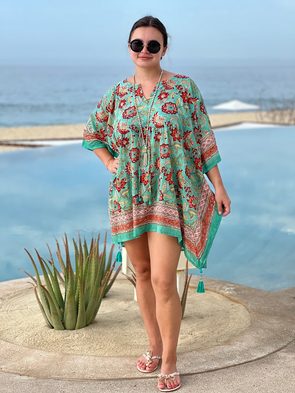 Fiji Floral Short Cotton Kaftan FINAL SALE