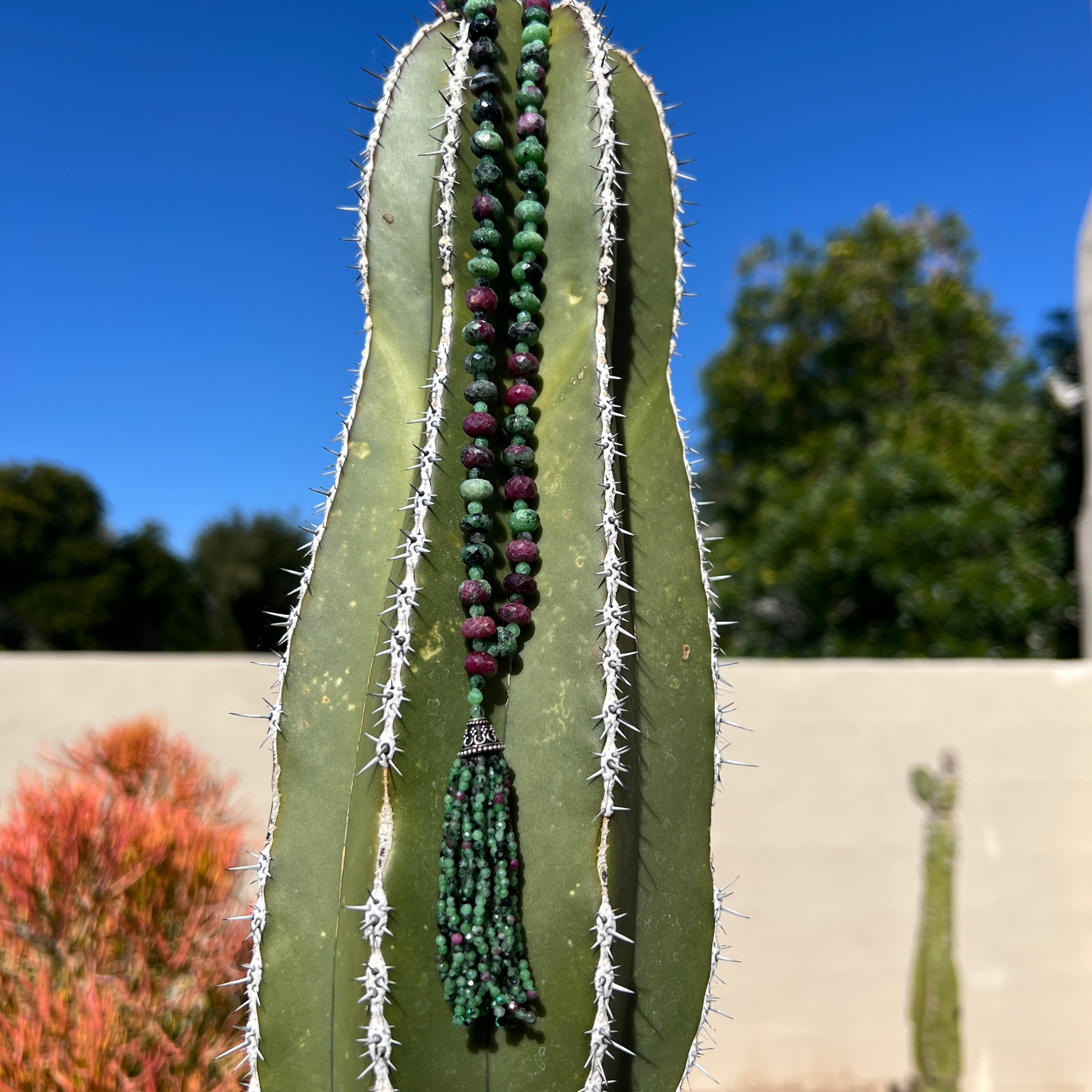 Unique Ruby Ziosite Faceted Mala Necklace