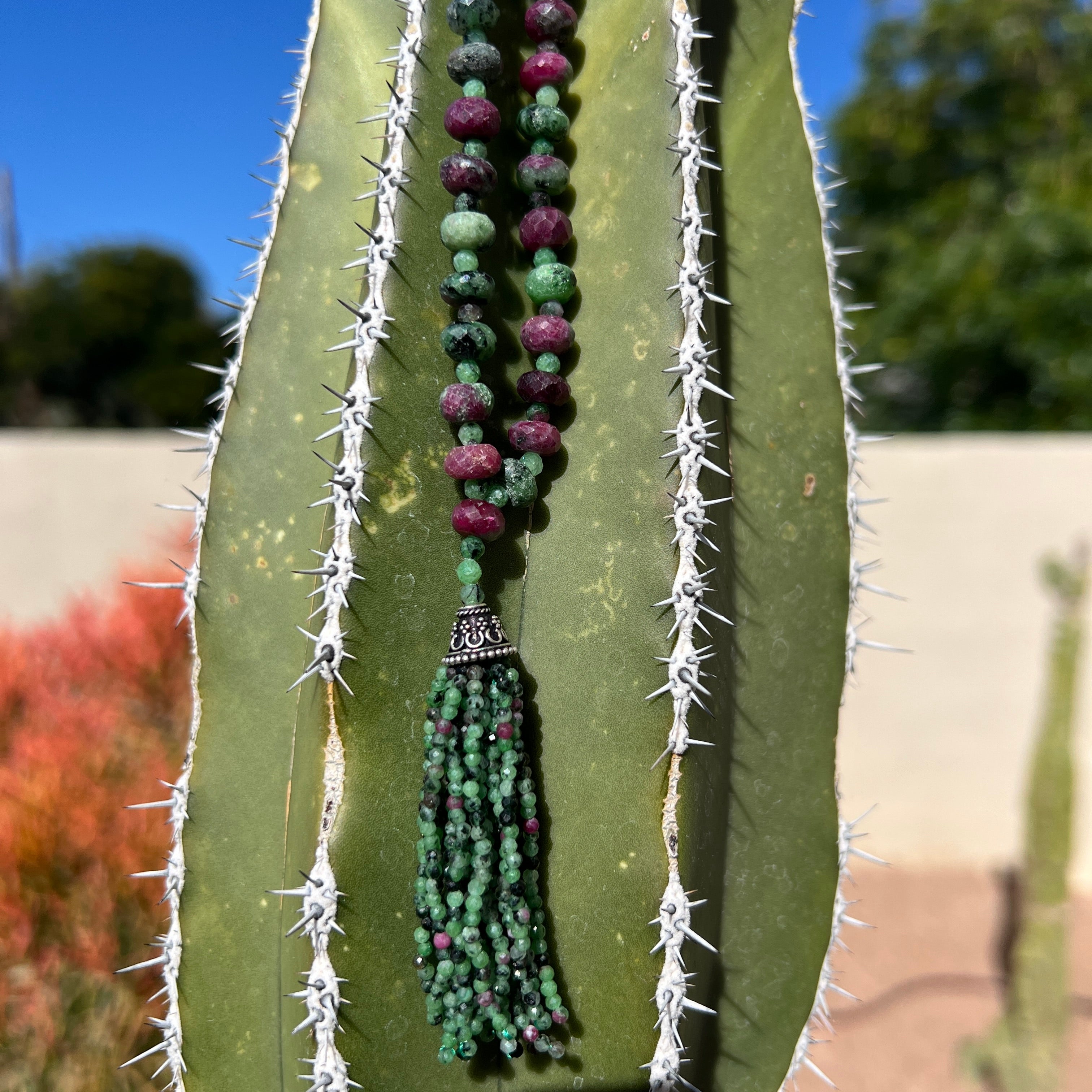Unique Ruby Ziosite Faceted Mala Necklace