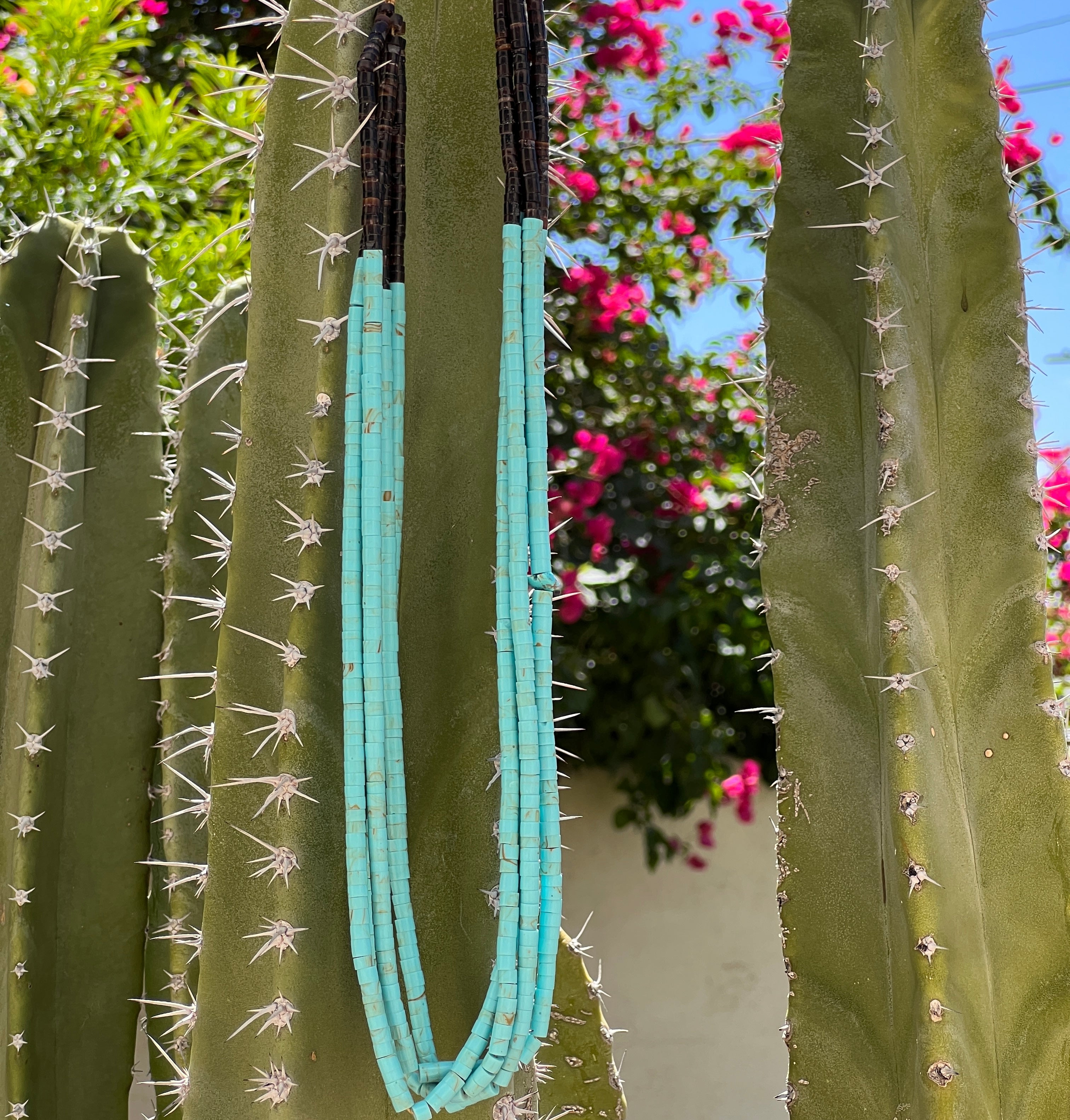 Turquoise and Heishi Shell Four Strand Santo Domingo Necklace