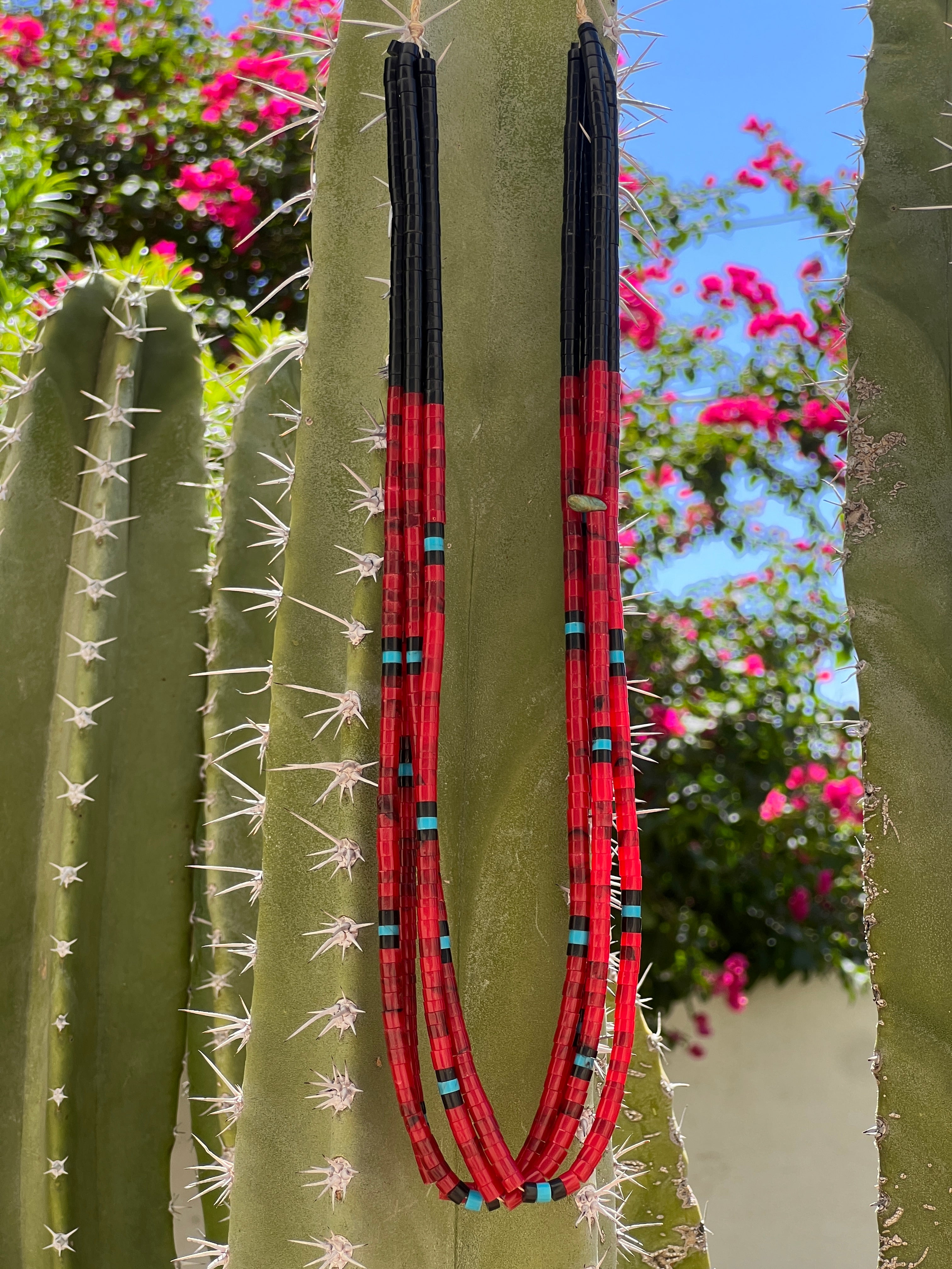 Apple Coral, Black Jet, and Turquoise Necklace Santo Domingo