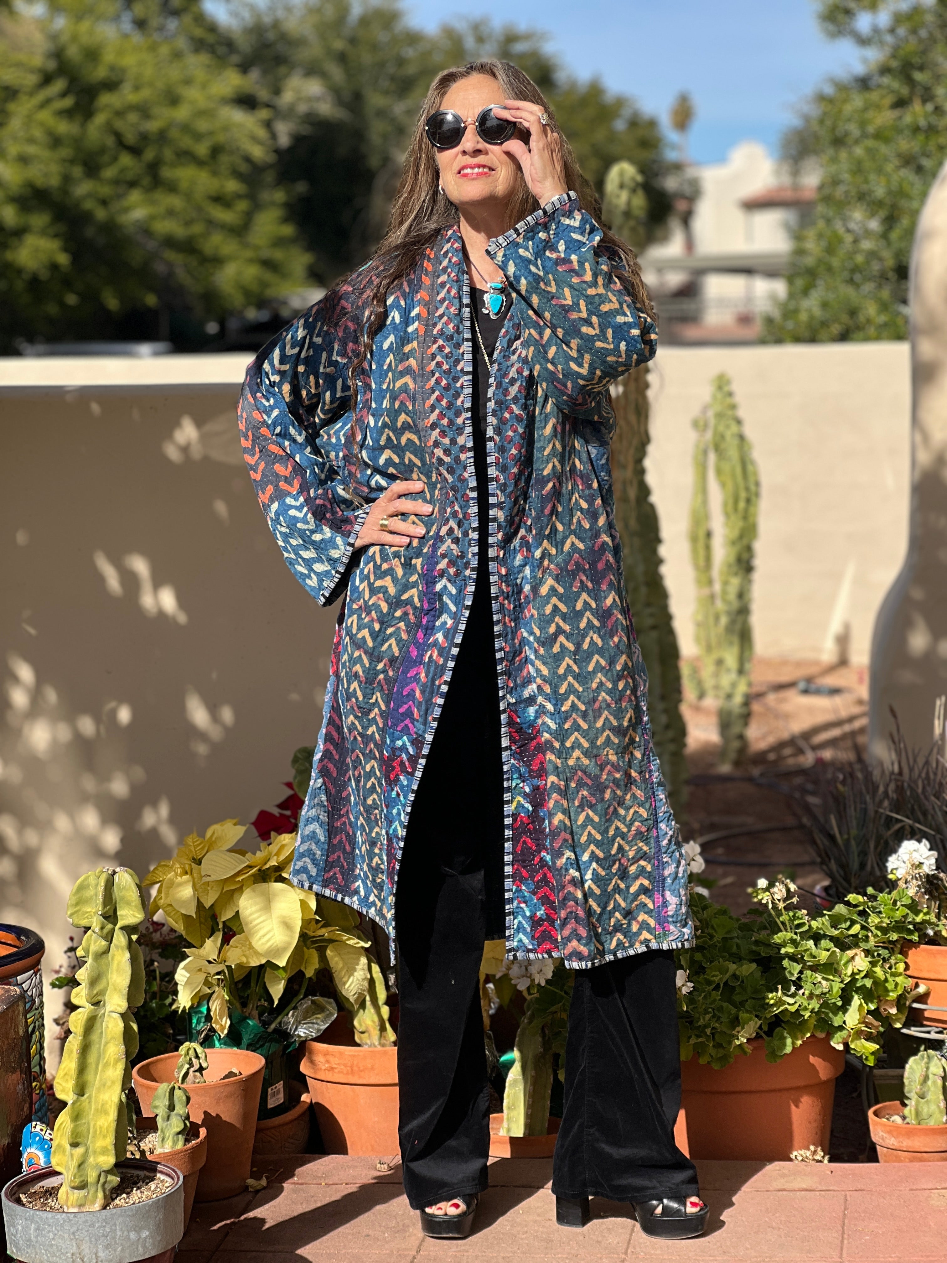 Nil Indigo Cotton Vintage Quilted Kantha Coat ONE OF KIND