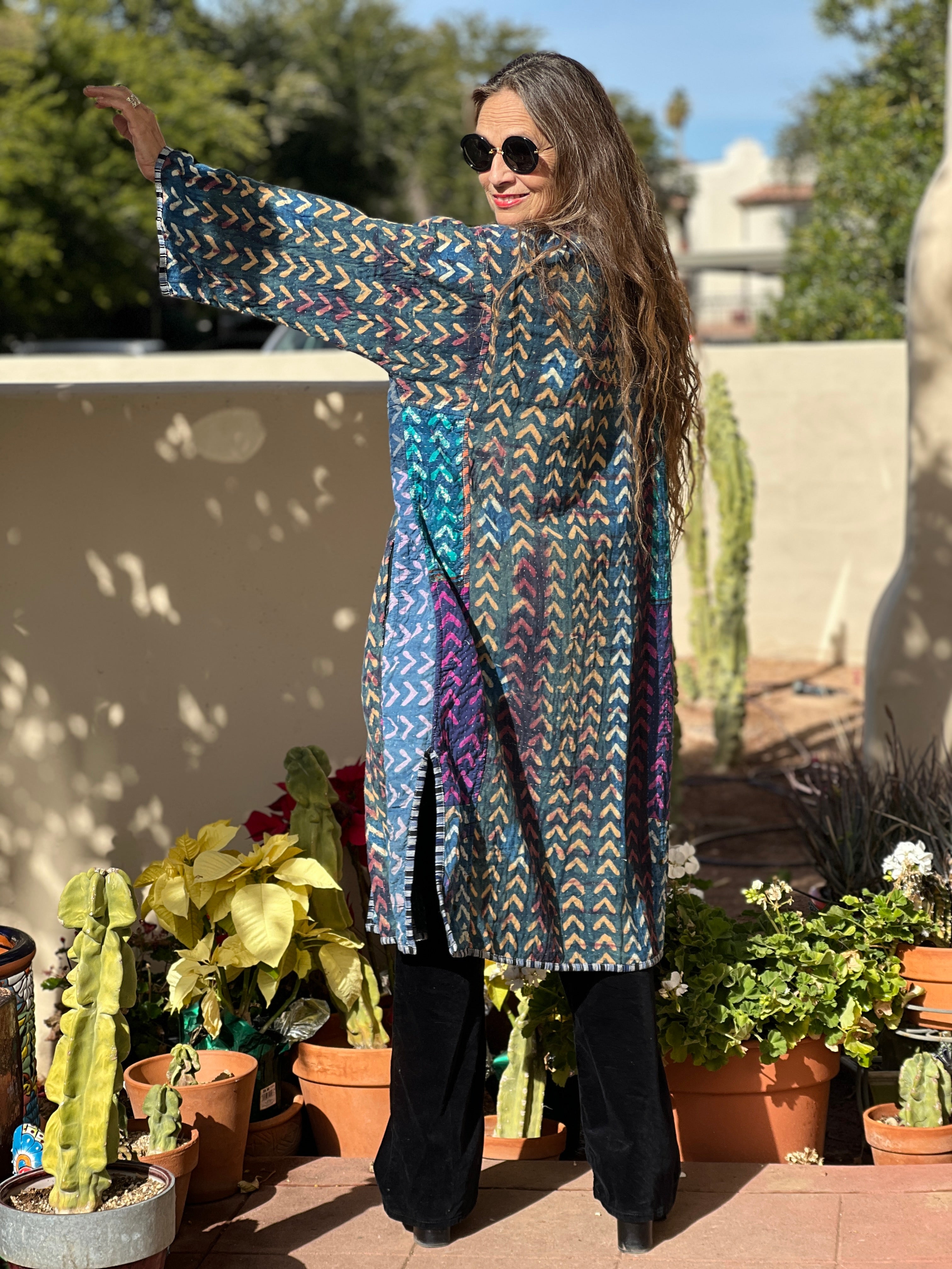 Nil Indigo Cotton Vintage Quilted Kantha Coat ONE OF KIND